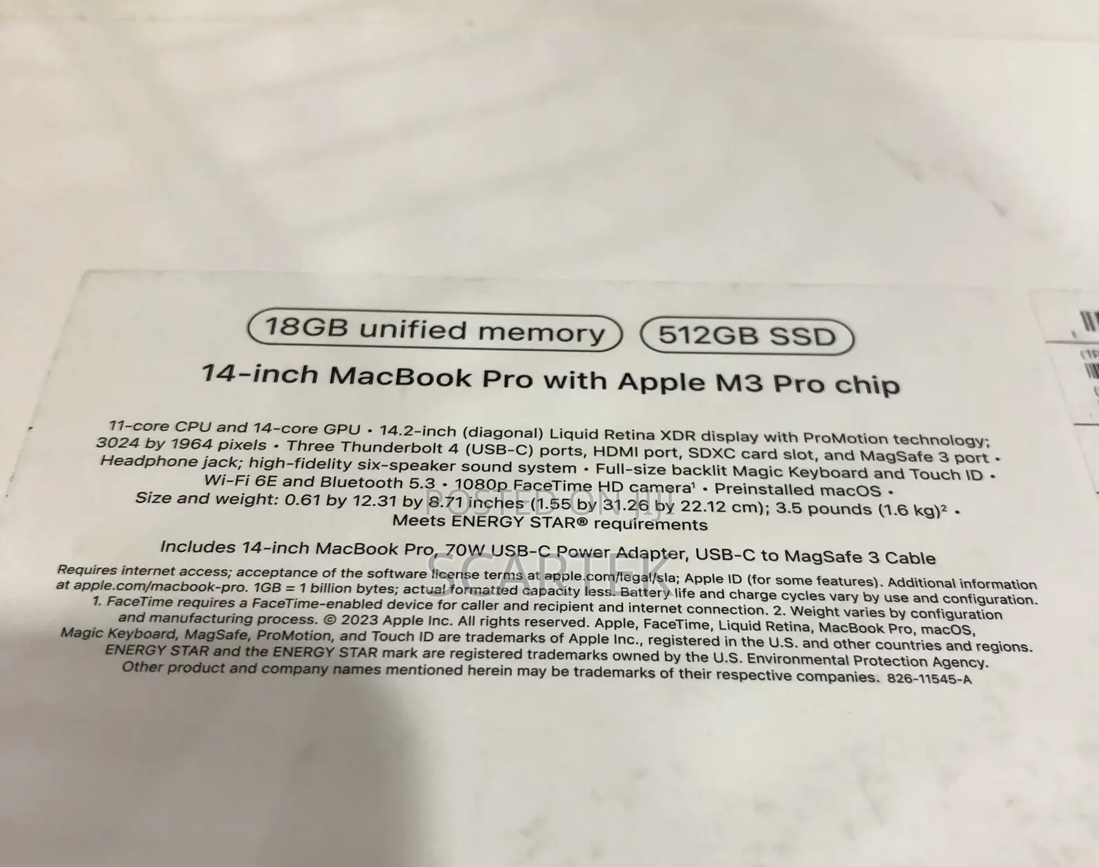 New Laptop Apple MacBook Pro 18GB Apple M3 Pro SSD 512GB