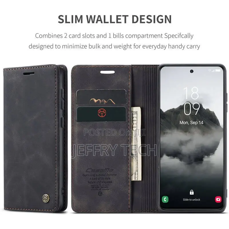 Samsung Galaxy S24 Plus Wallet Suede Leather Case Black