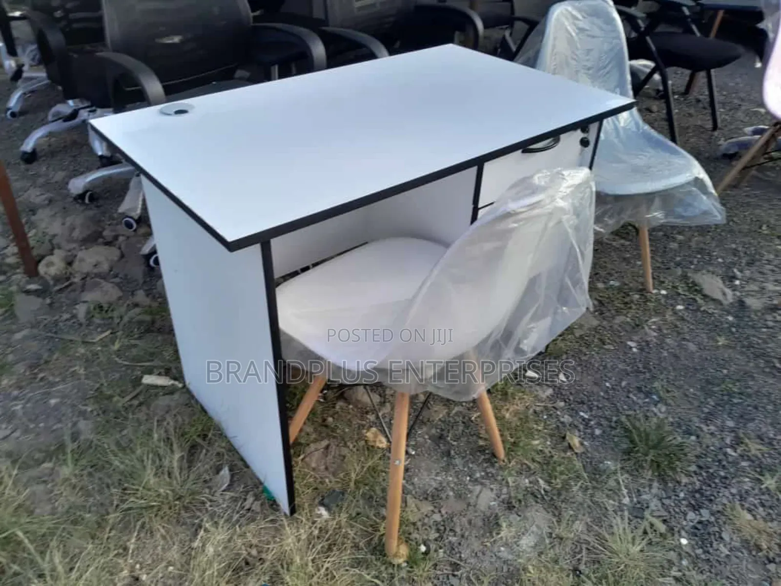 1m White Office Desk and Eames Chair