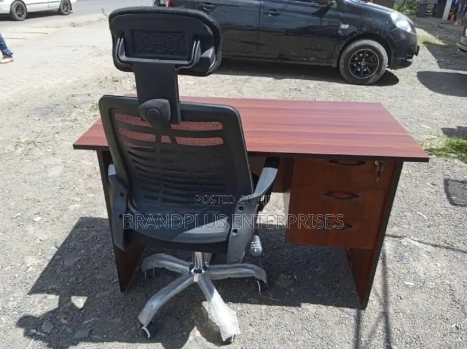 1.2m Dark Walnut Office Desk and Black Headrest Chair