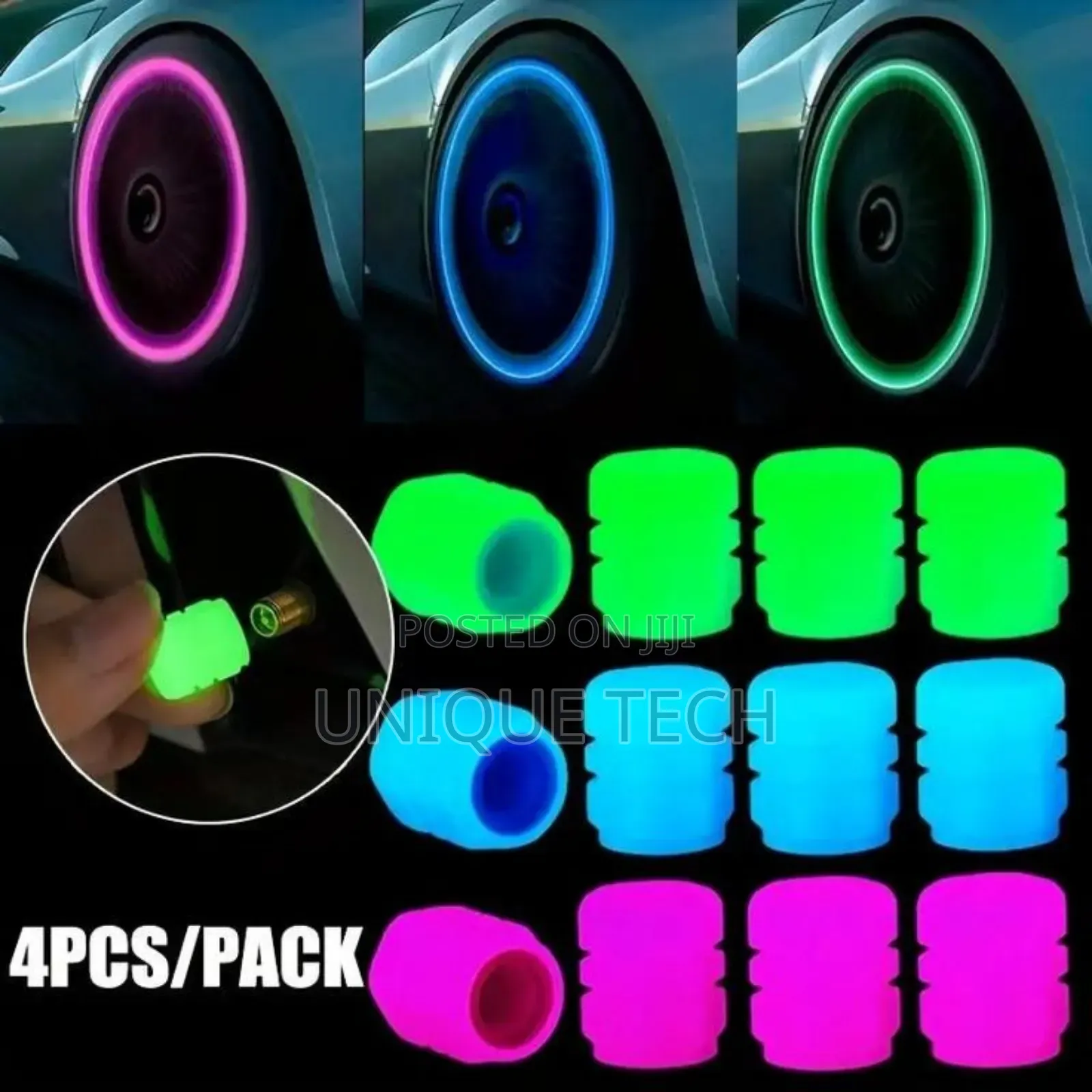 Luminous Tire Valve Caps For Cars & Motorcycles - 4 Pcs