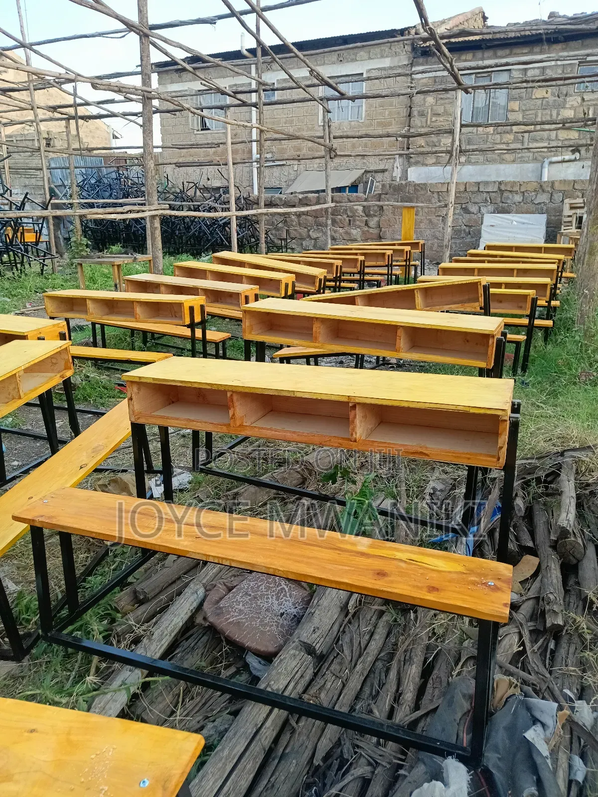 3 Seater School Desk, Good Quality Wood.