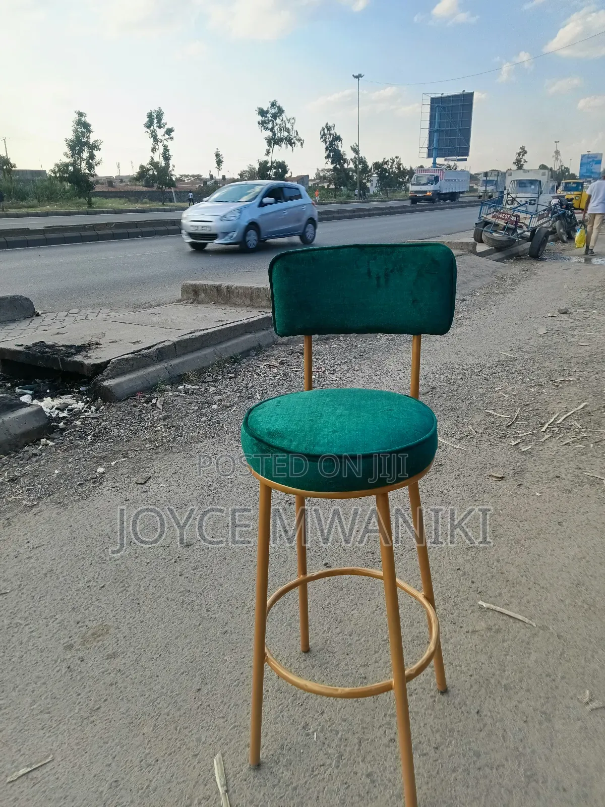Counter Stool or Kitchen Stool, Green and Gold 