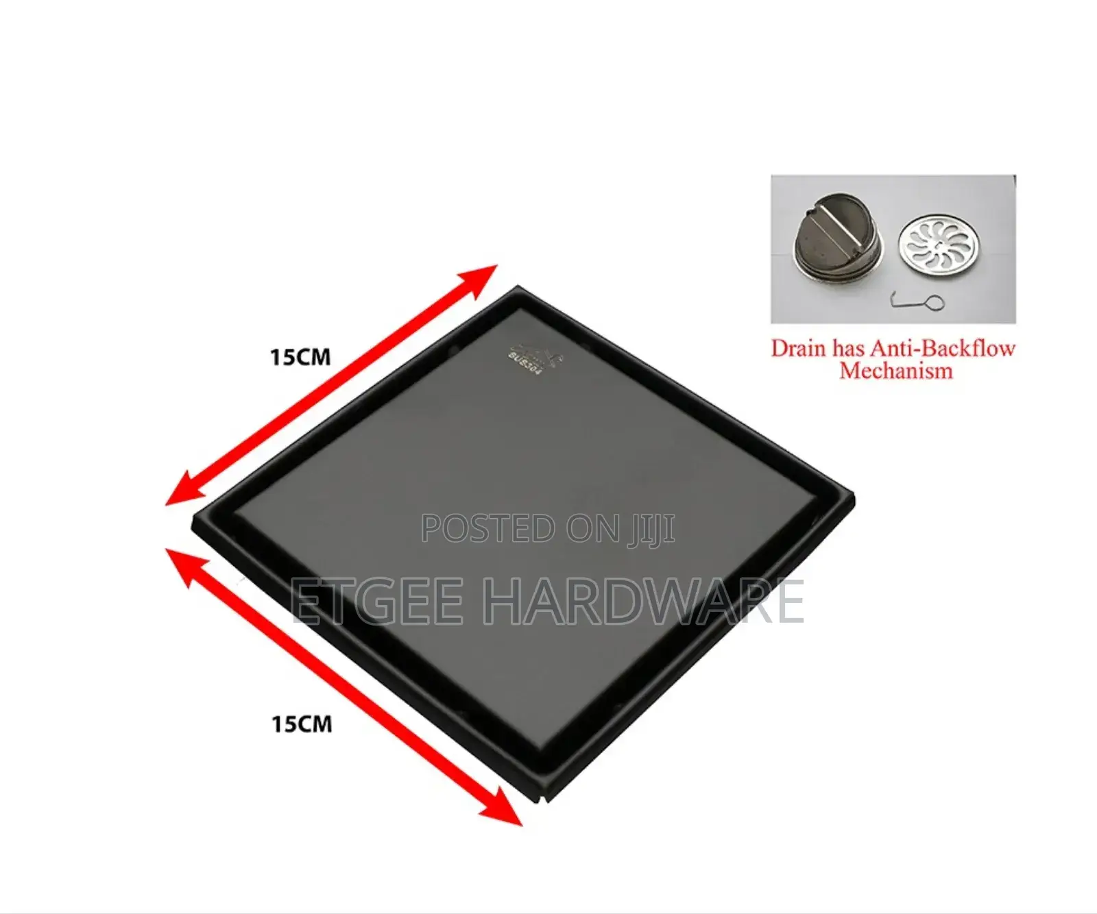 N330B – Floor Drain (Non Return Valve) 15*15cm- Black