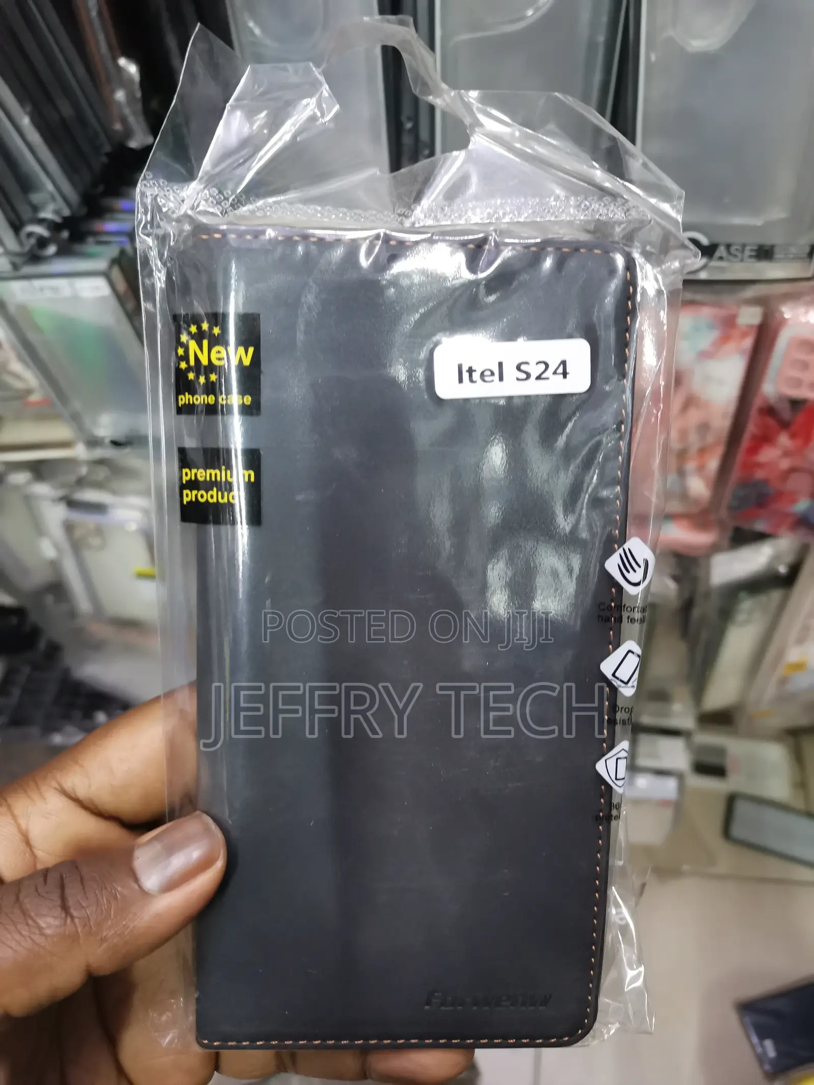 Leather Flip Cover Case Wallet Case for Itel S24 -Black