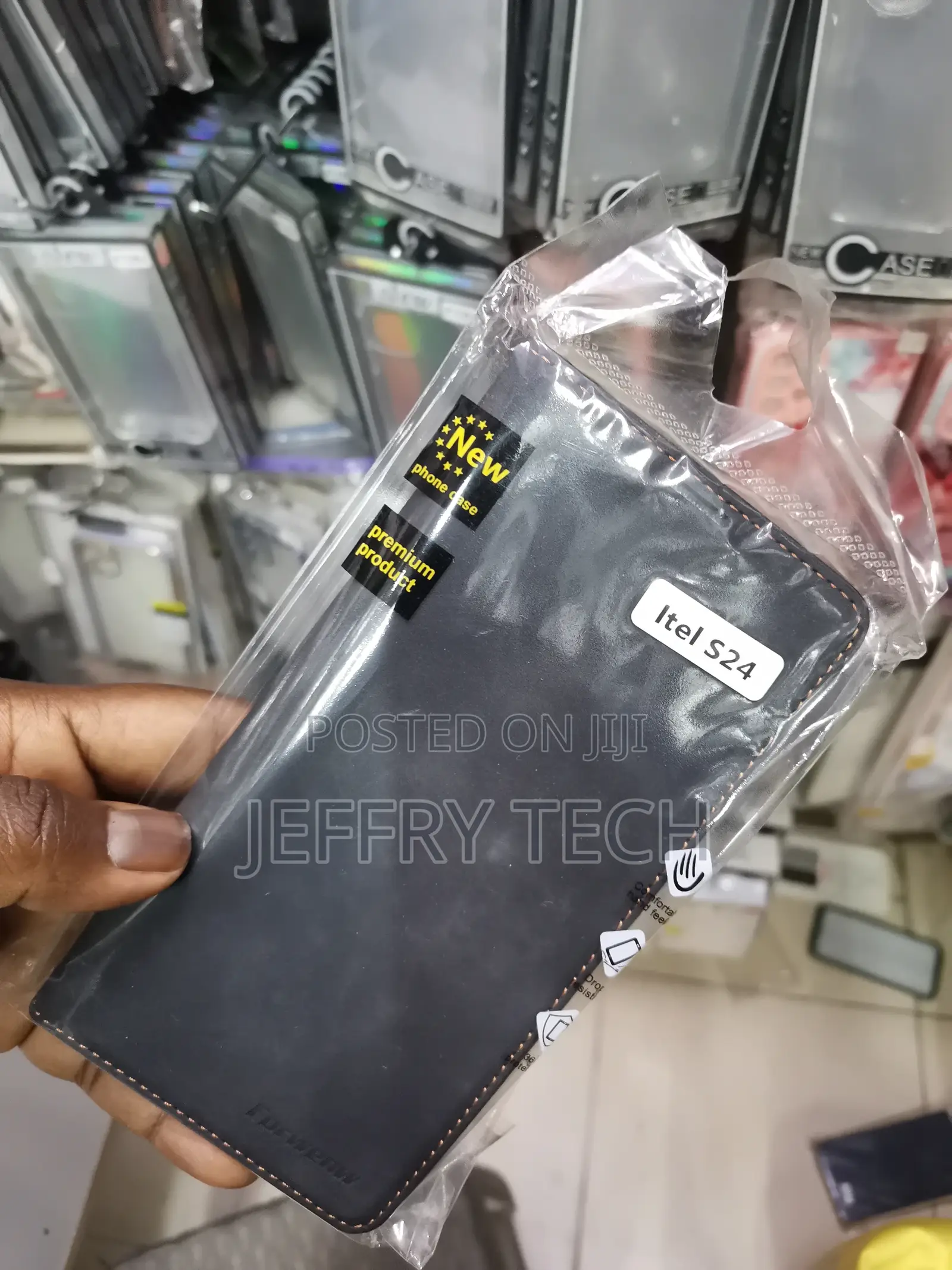 Leather Flip Cover Case Wallet Case for Itel S24 -Black