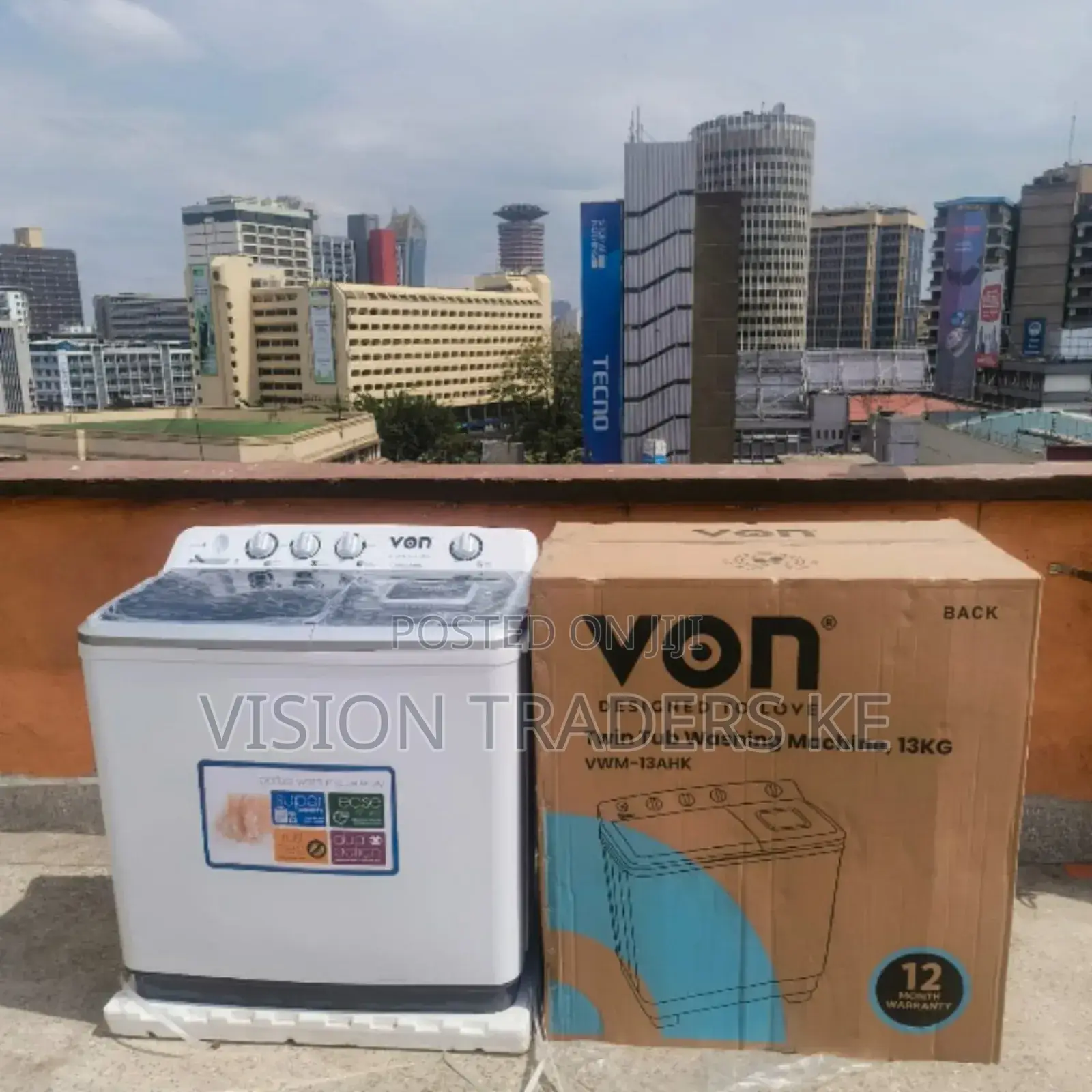 Von 13kgs Twin Tub Top Loader Washing Machine -White.