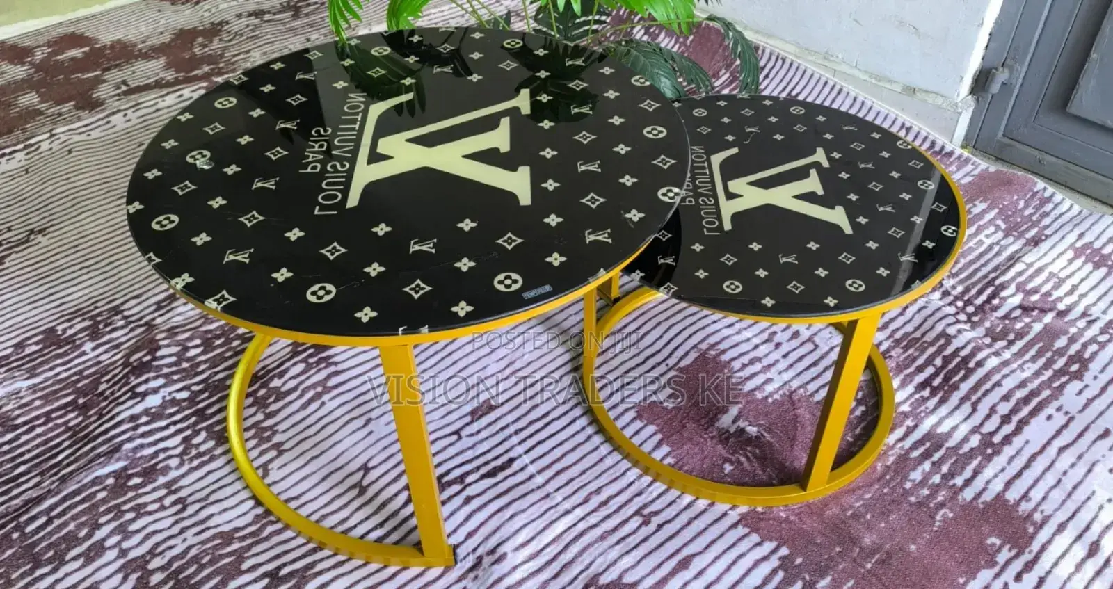 Black Nesting Coffee Table Marble Effect (Glass Effect)