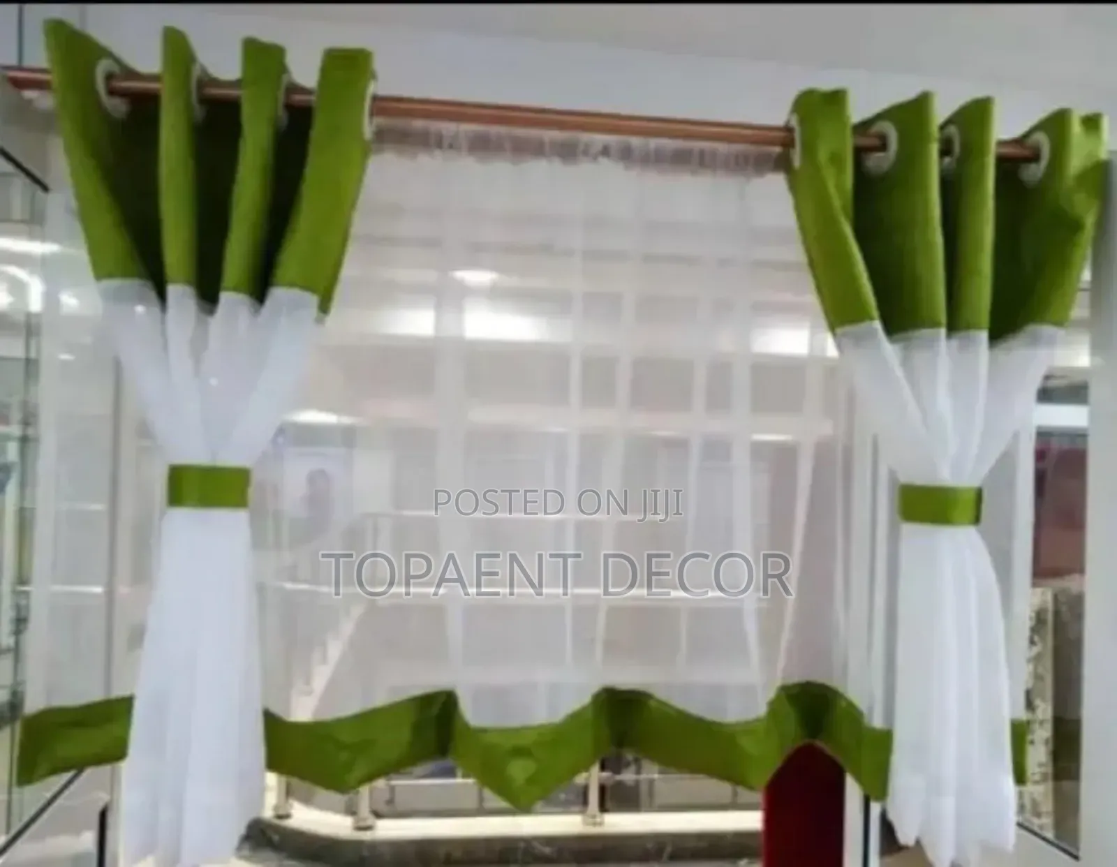 White Kitchen Sheer With Jungle Green Blend
