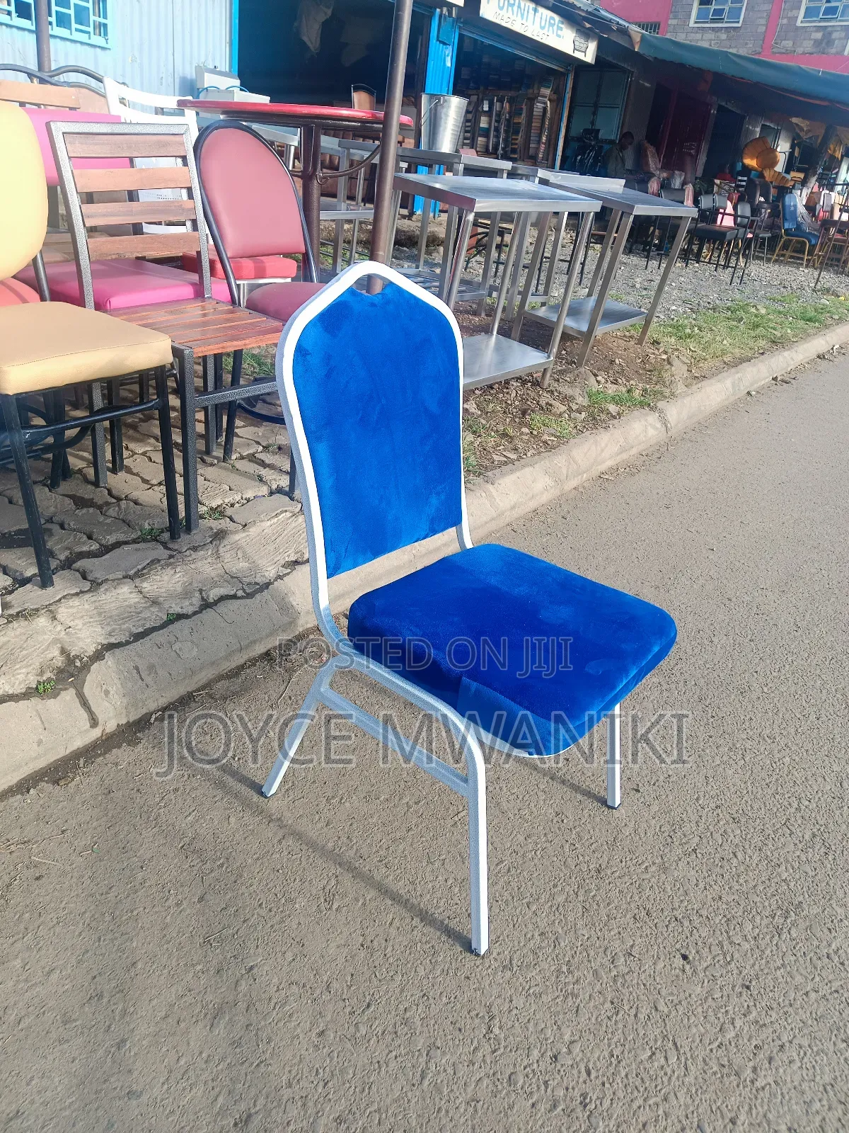 Conference Chair, Blue With Powder Coated White Frame