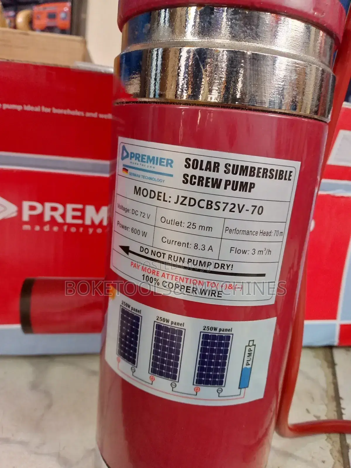 Premier Solar Submersible Pump 70m Head 600watts,