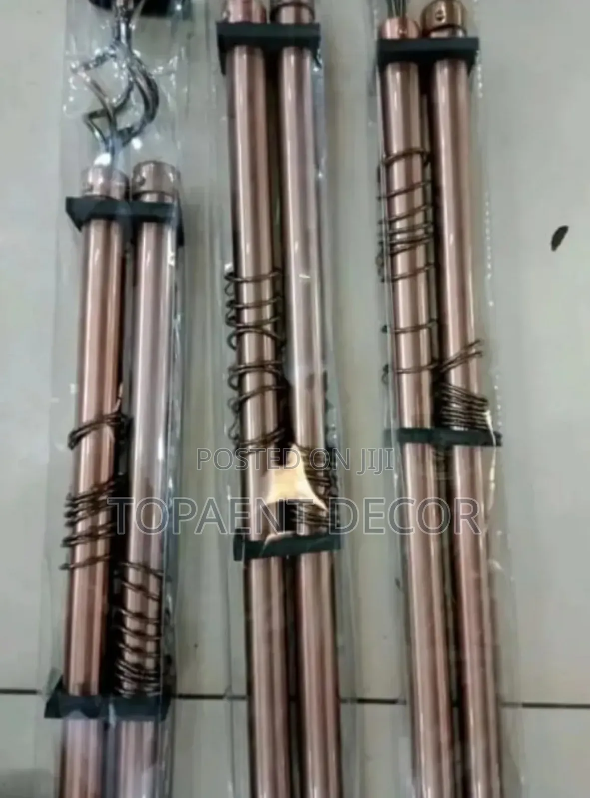 Brown Adjustable Curtain Rods With Curtain Rings
