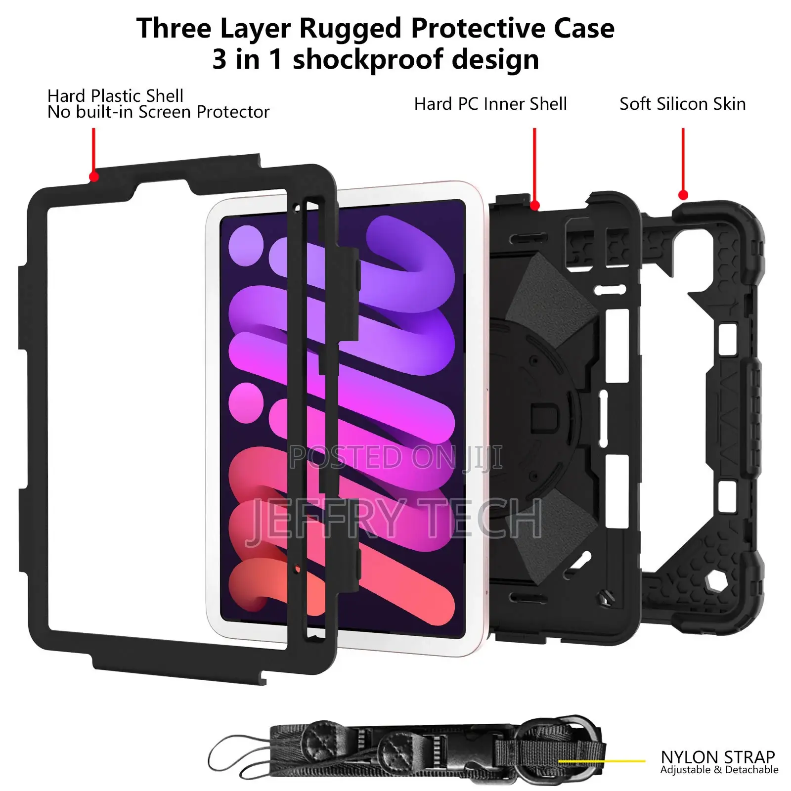 iPad Mini 6 2021 Shockproof Cover With Swivel Stand-Black