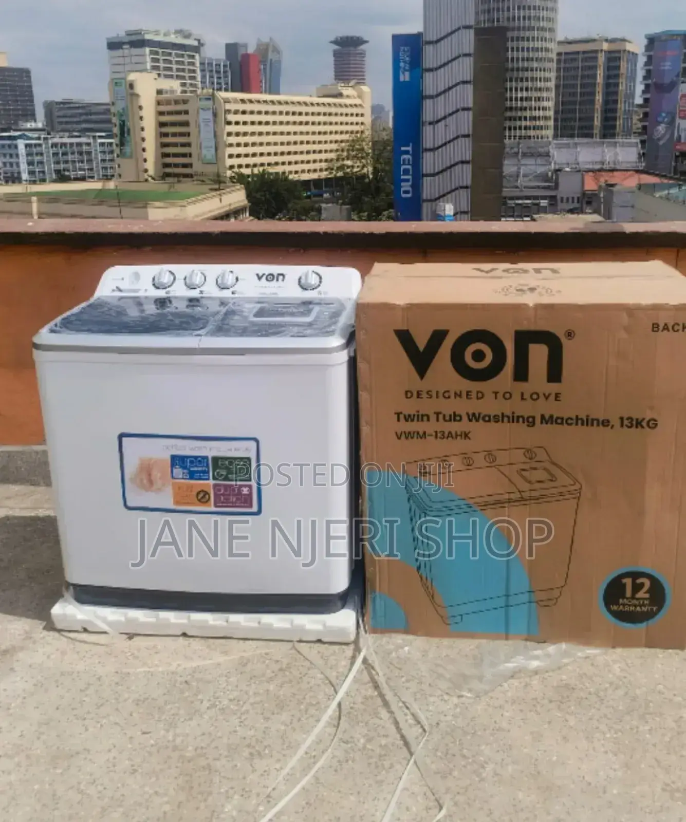 White Von 13kgs Twin Tub Washing Machine VN/WM