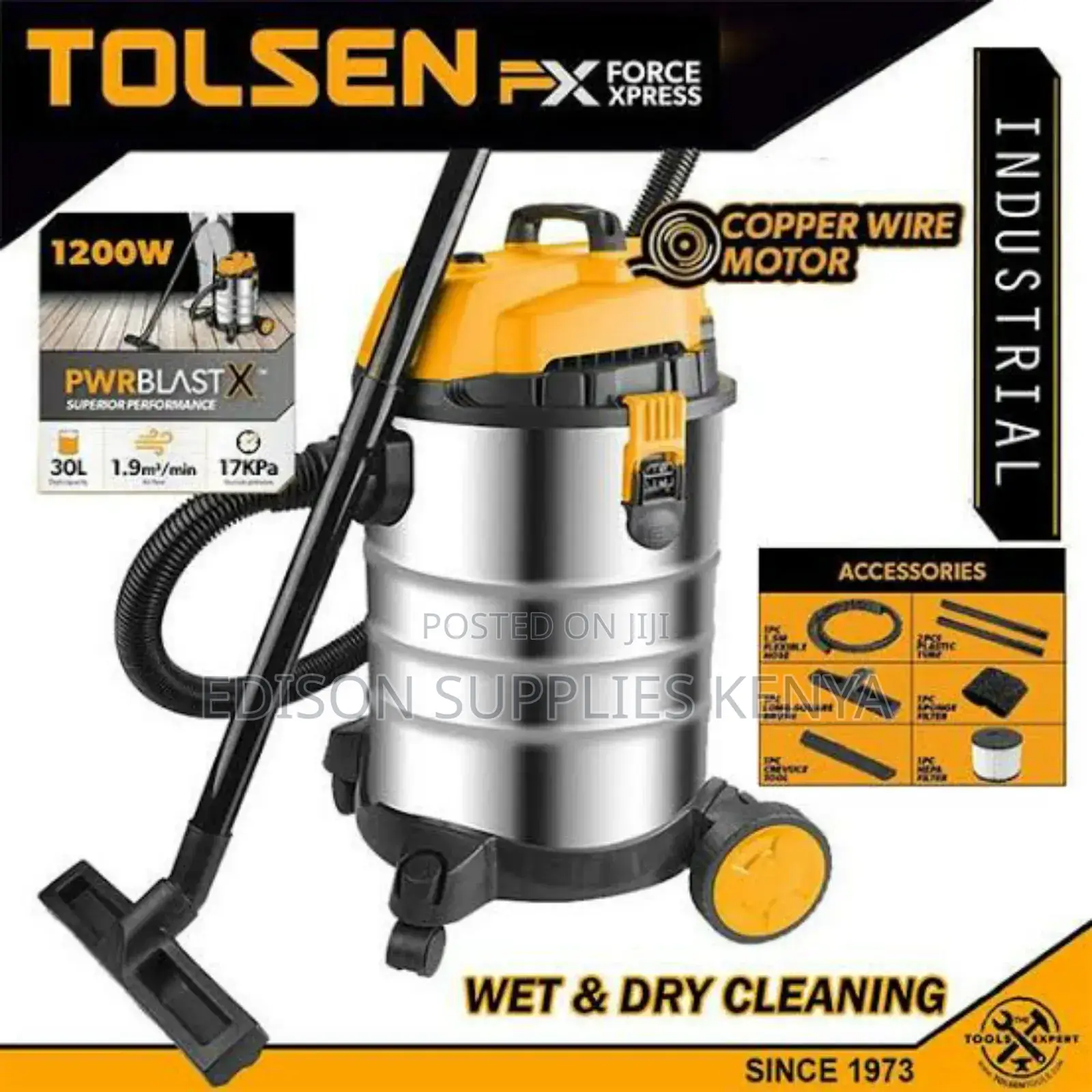 Tolsen Wet Dry Vacuum Cleaner 30l Stainless (1200w)
