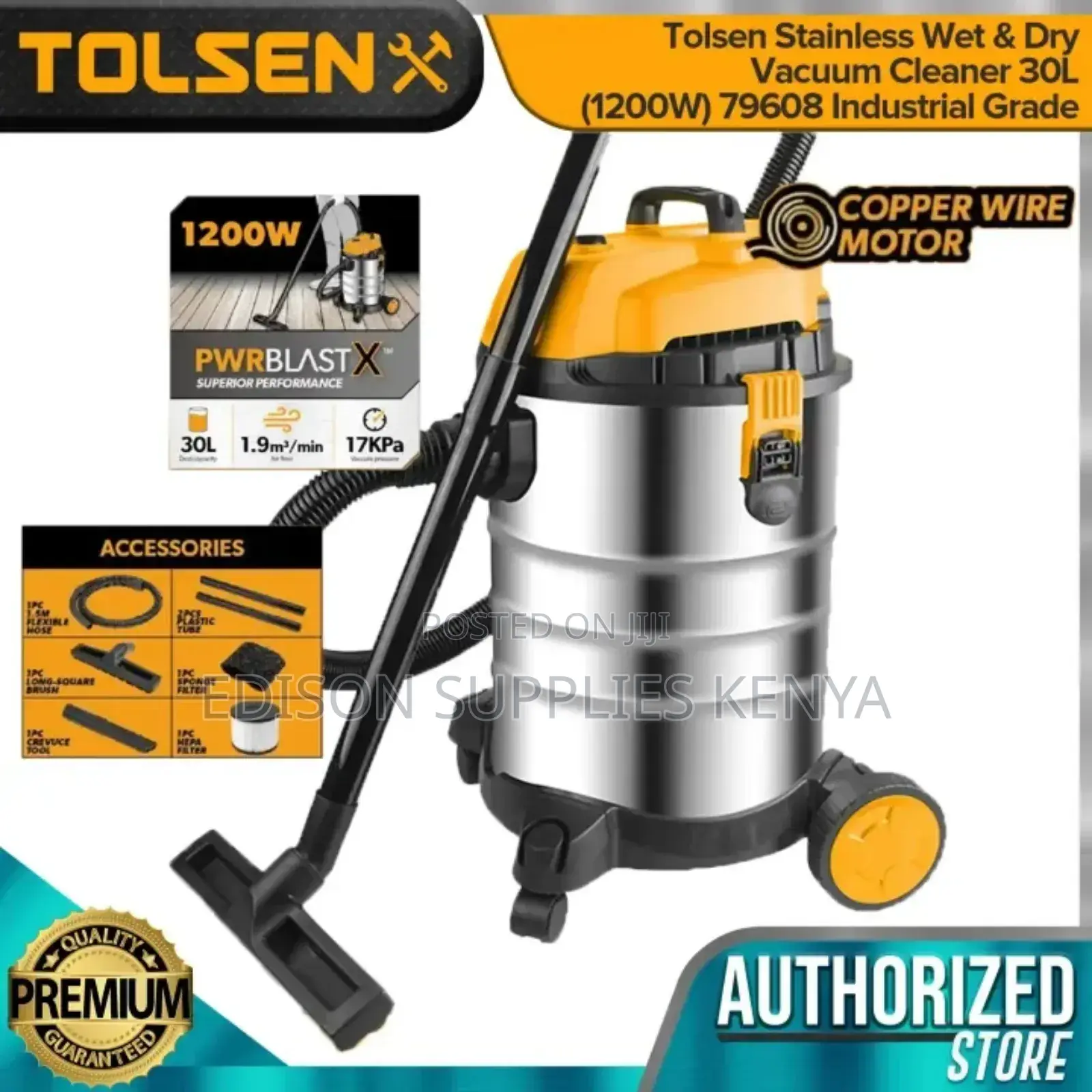 Tolsen Wet Dry Vacuum Cleaner 30l Stainless (1200w)