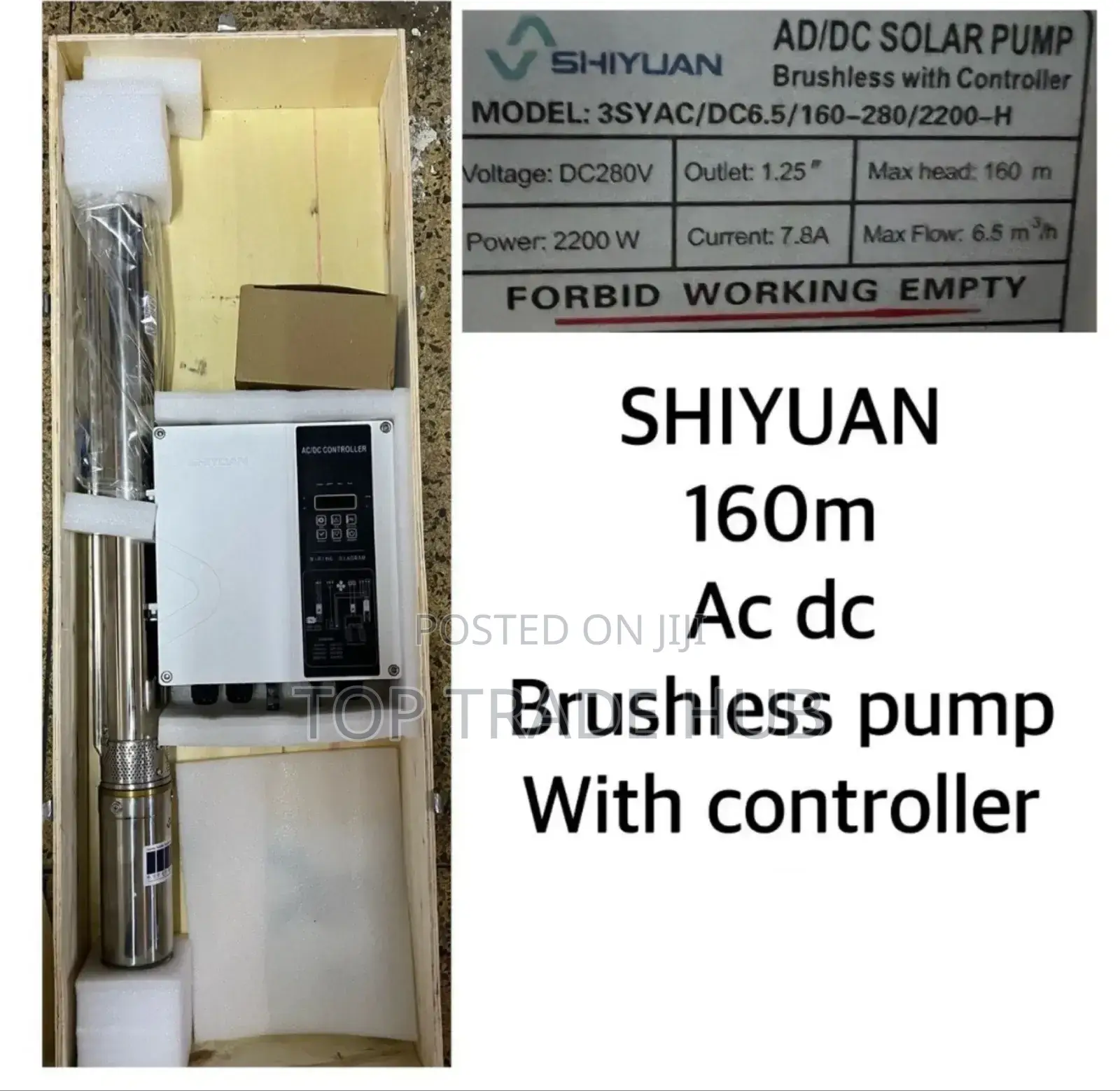 Shiyuan 160m Ac/Dc Brushless Submersible Pump 2200w