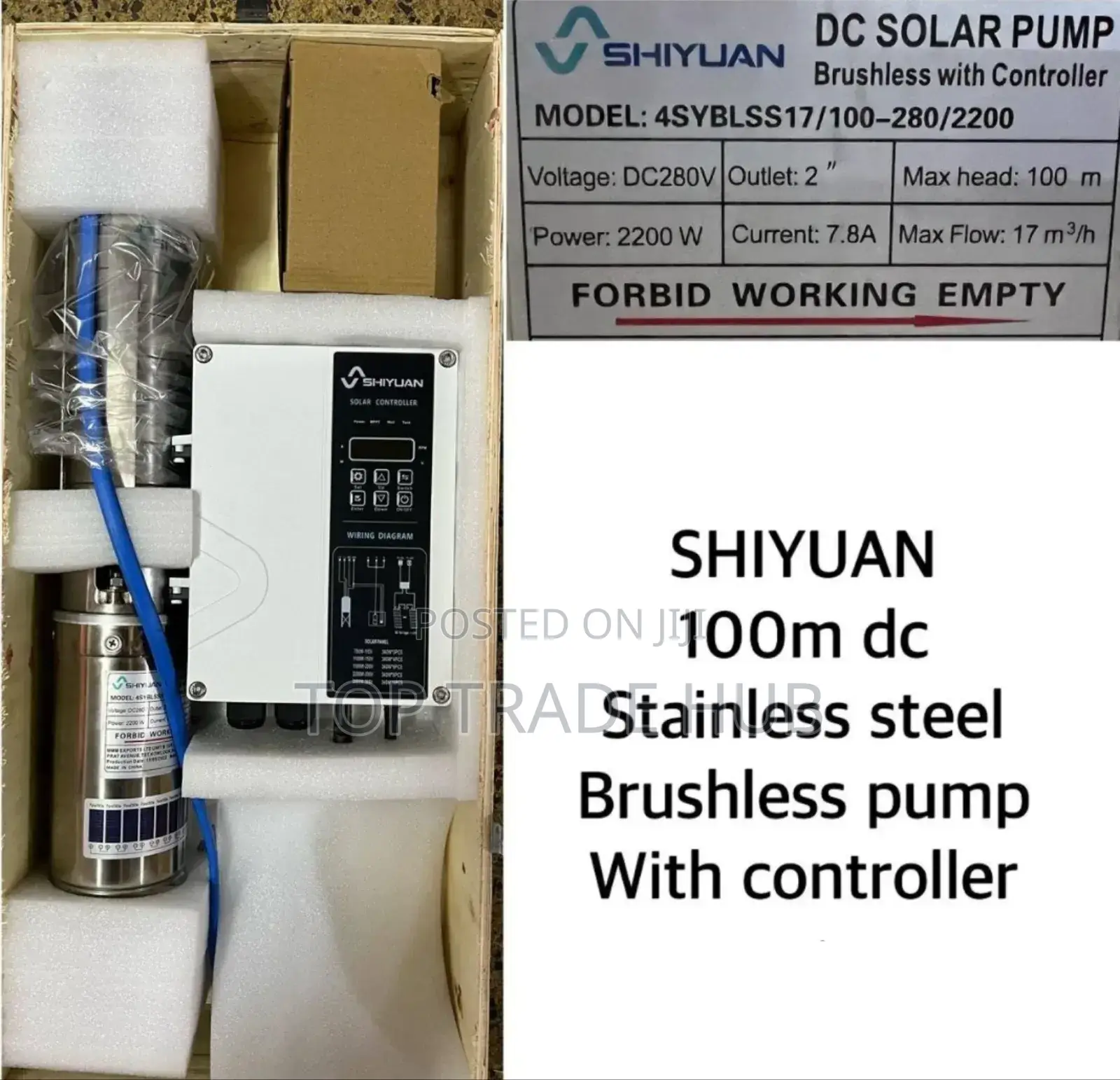 Shiyuan DC Deep Well 2" Brushless Pump 2200w 100m Head