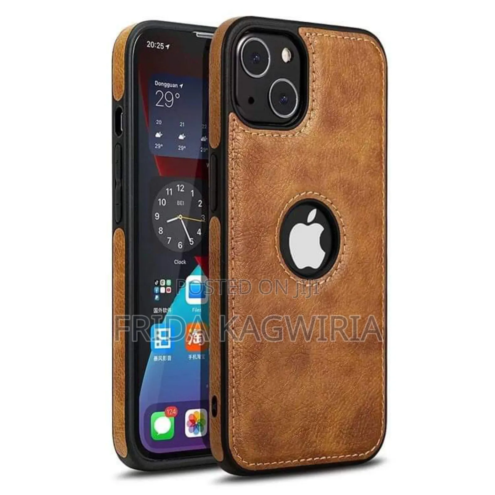 iPhone 14 Pro Leather Back Cover ( Brown and Black)