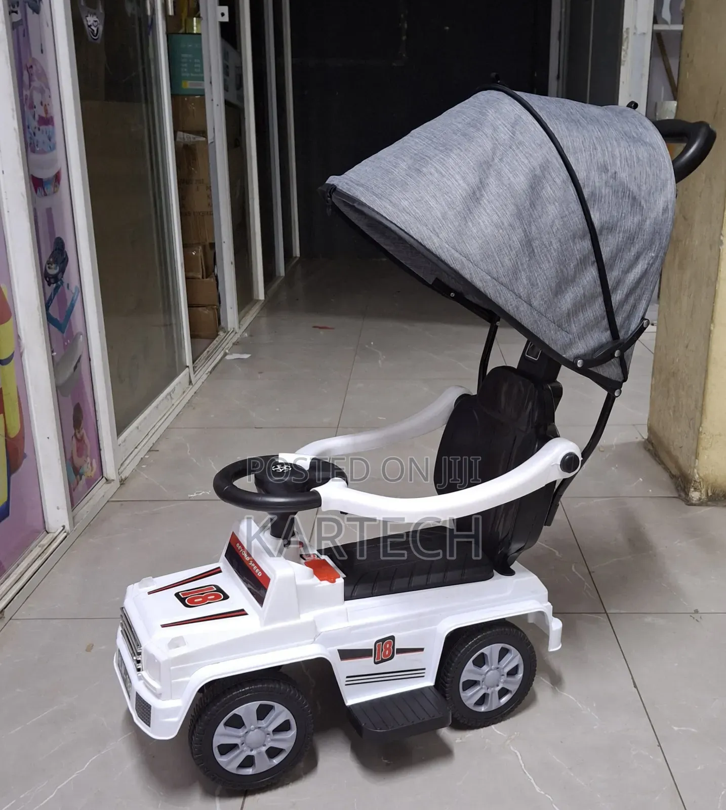 White Push Ride on Car With Canopy