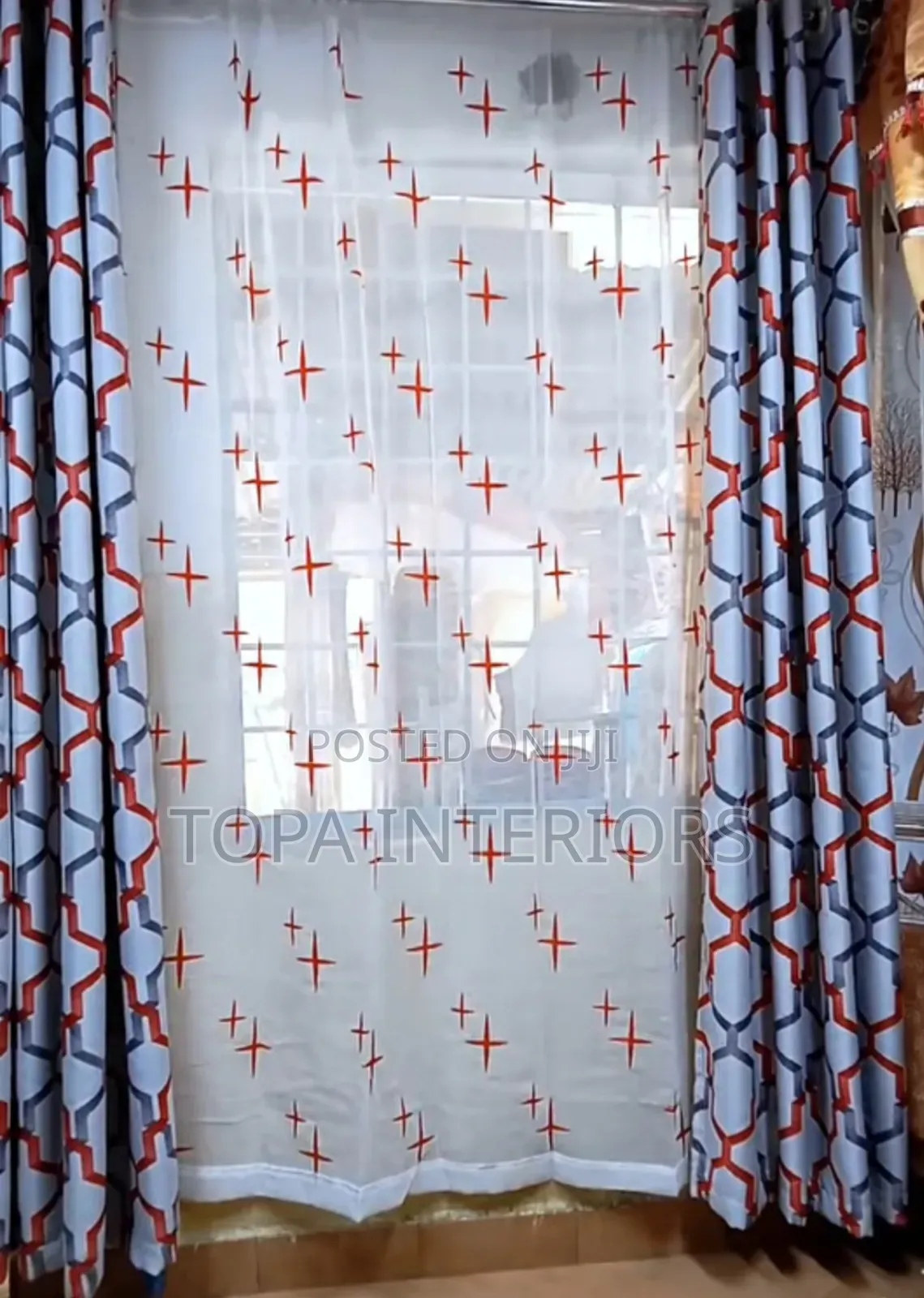 Red and Grey Themed Window Curtains Washable Window Curtains