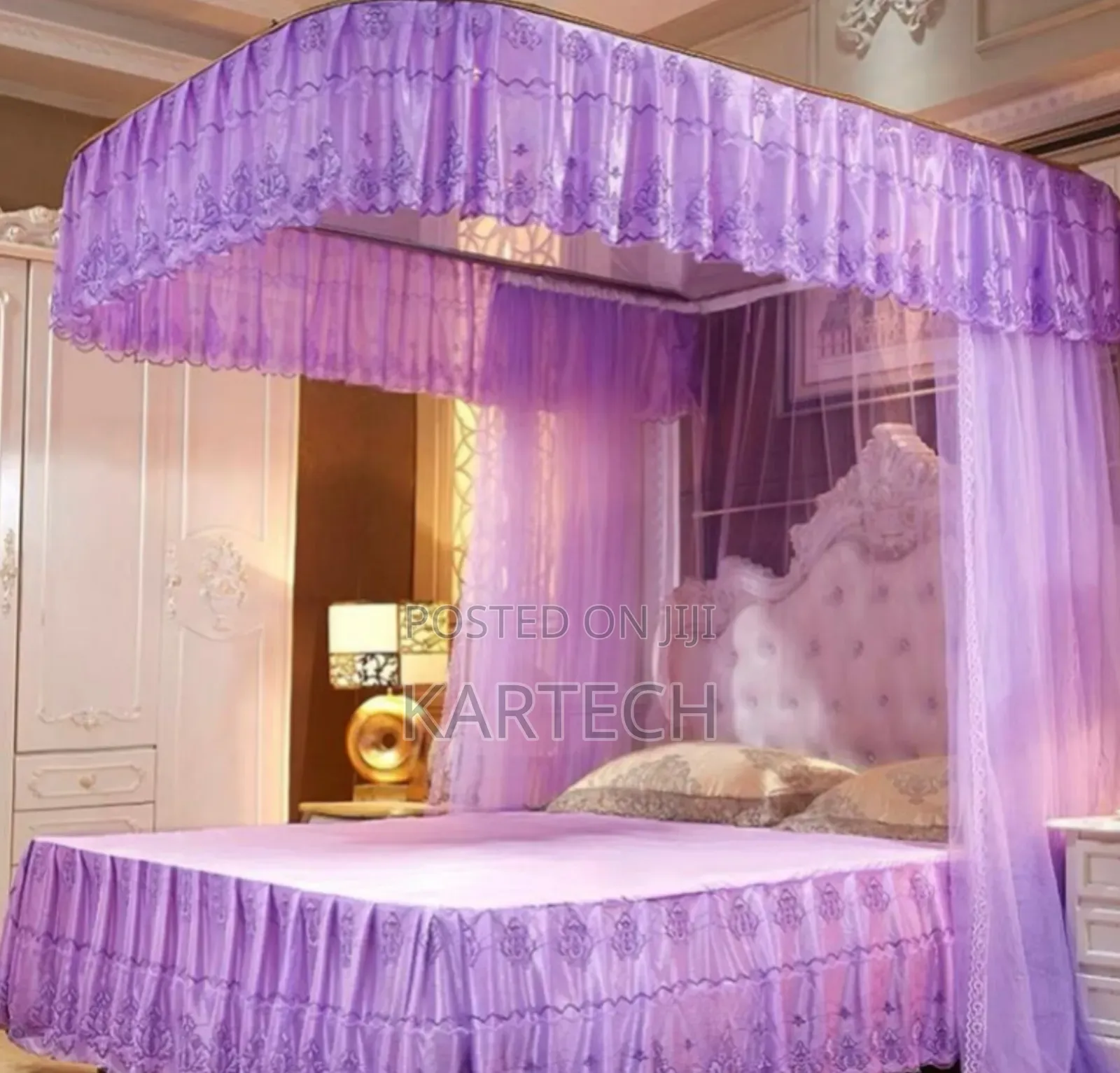 2 Stand Mosquito Net With Rails - Purple