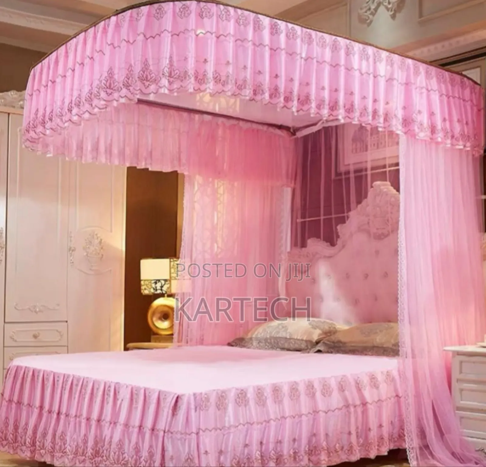 2 Stand Mosquito Net With Sliding Rails- Pink