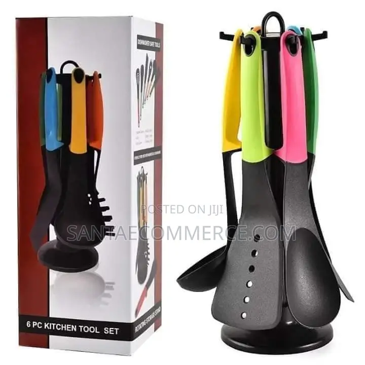 6pcs Heavy Duty Silicone Nonstick Spoon Set With Stand