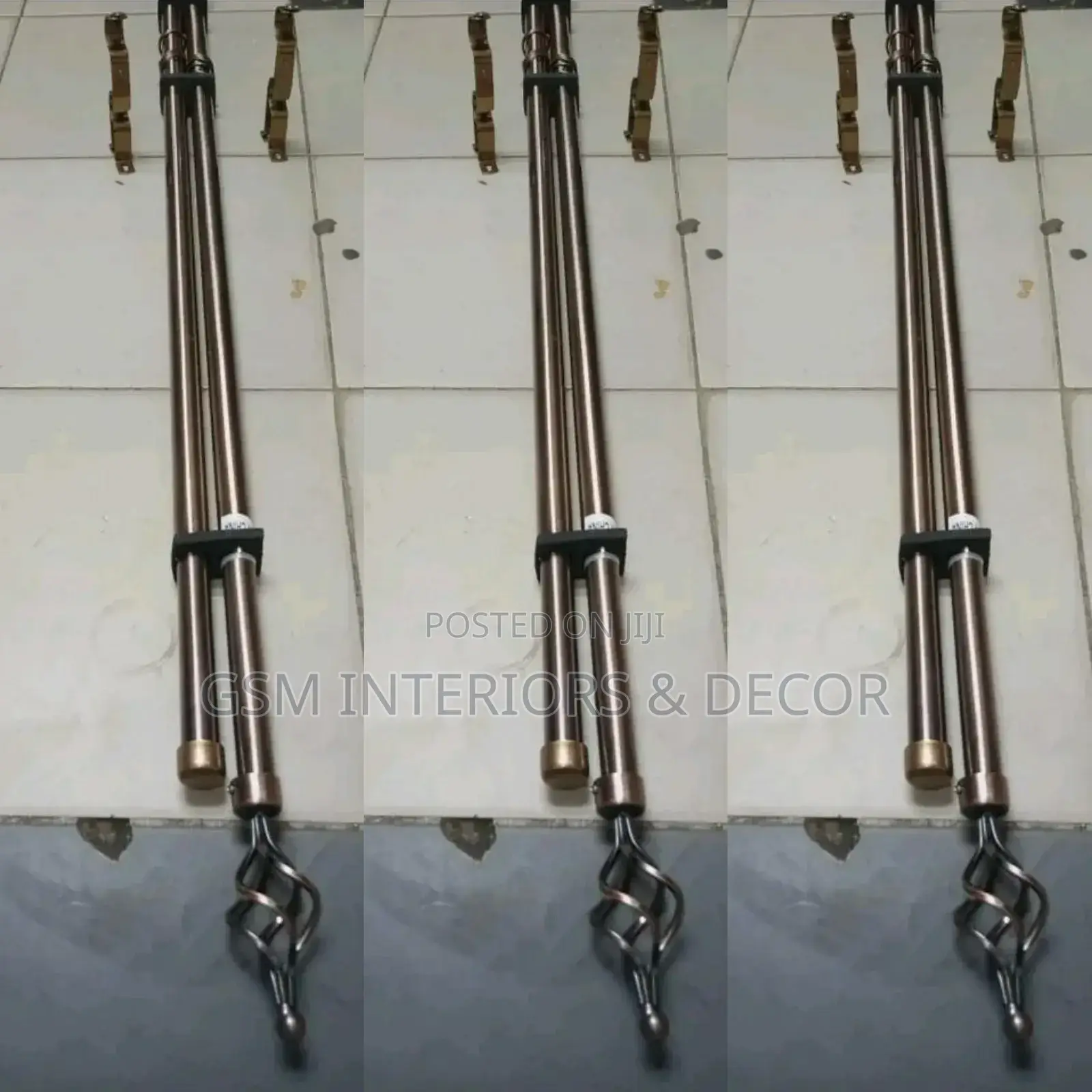 Brown Curtain Rods Complete With Accessories