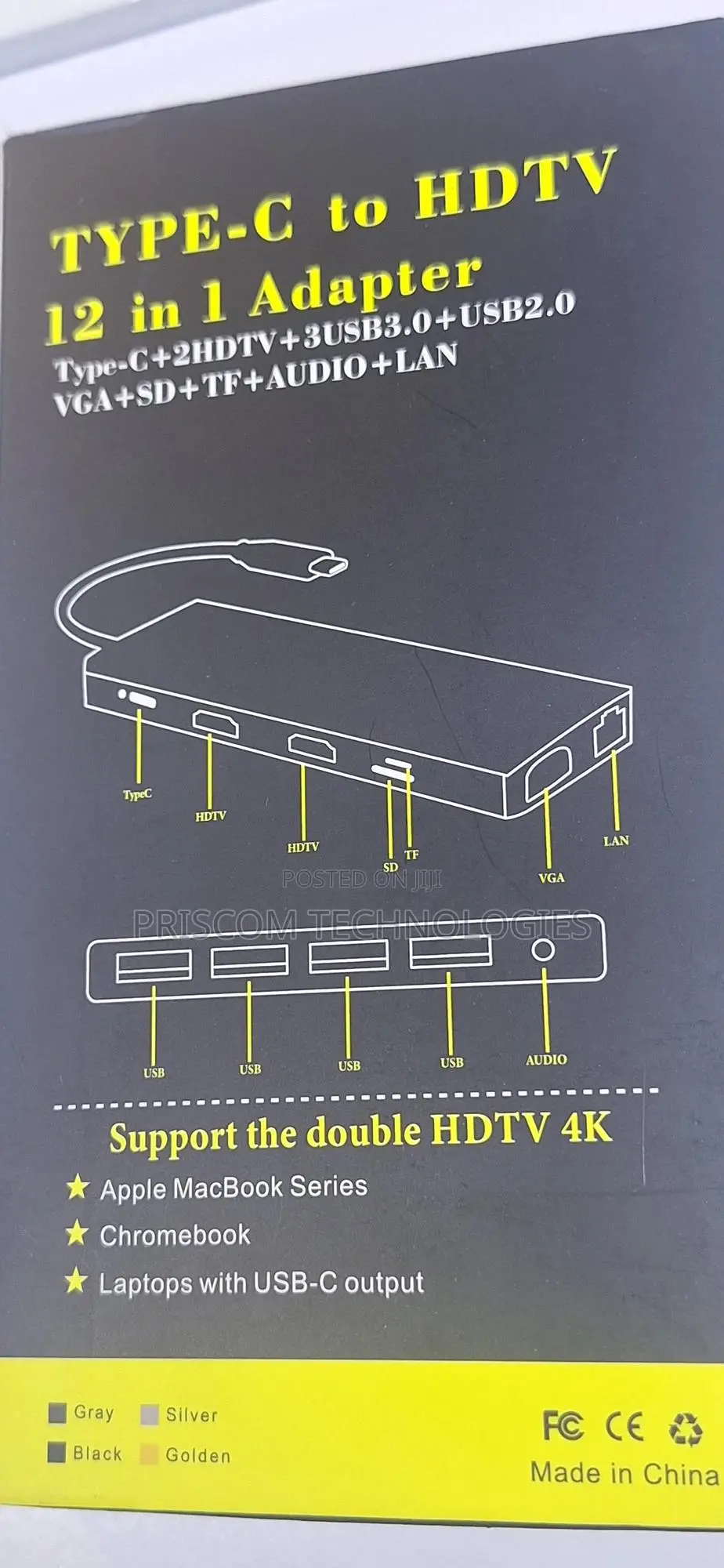 Type C to Hdmi HDTV 12 in 1 Adapter With VGA, SD, TF Audio