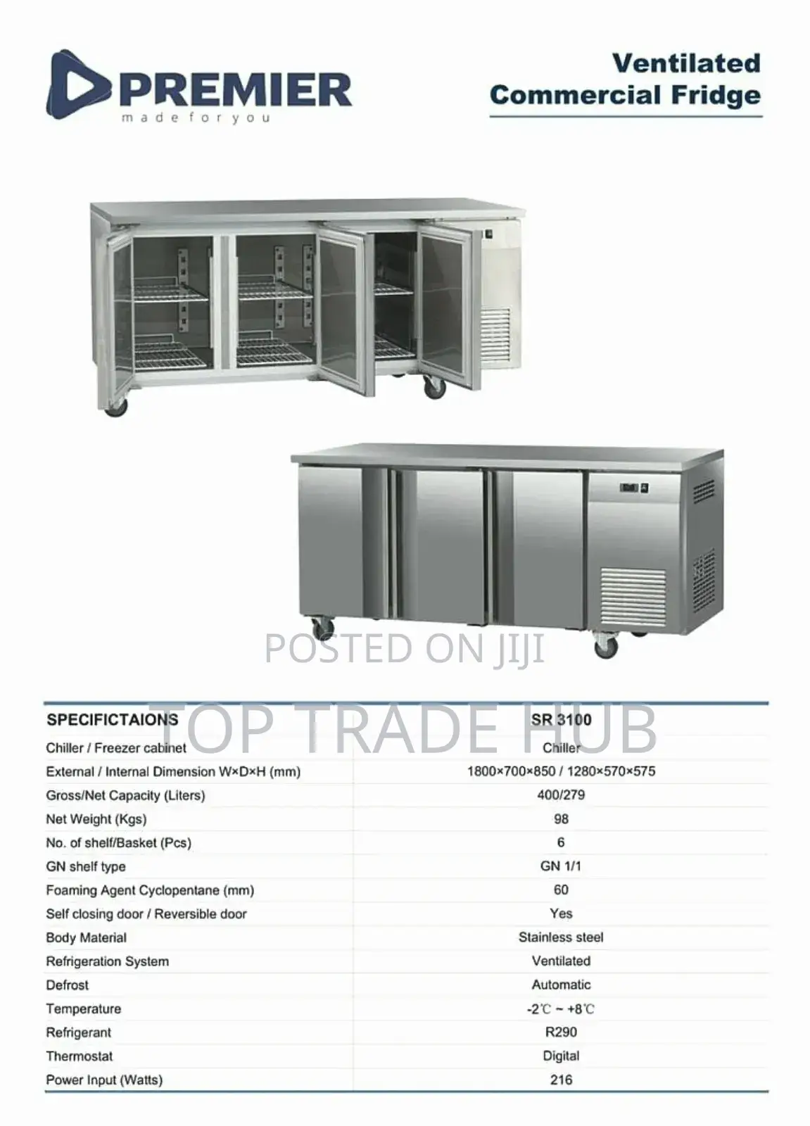 Premier Commercial Ventilated Chiller Fridge 279L