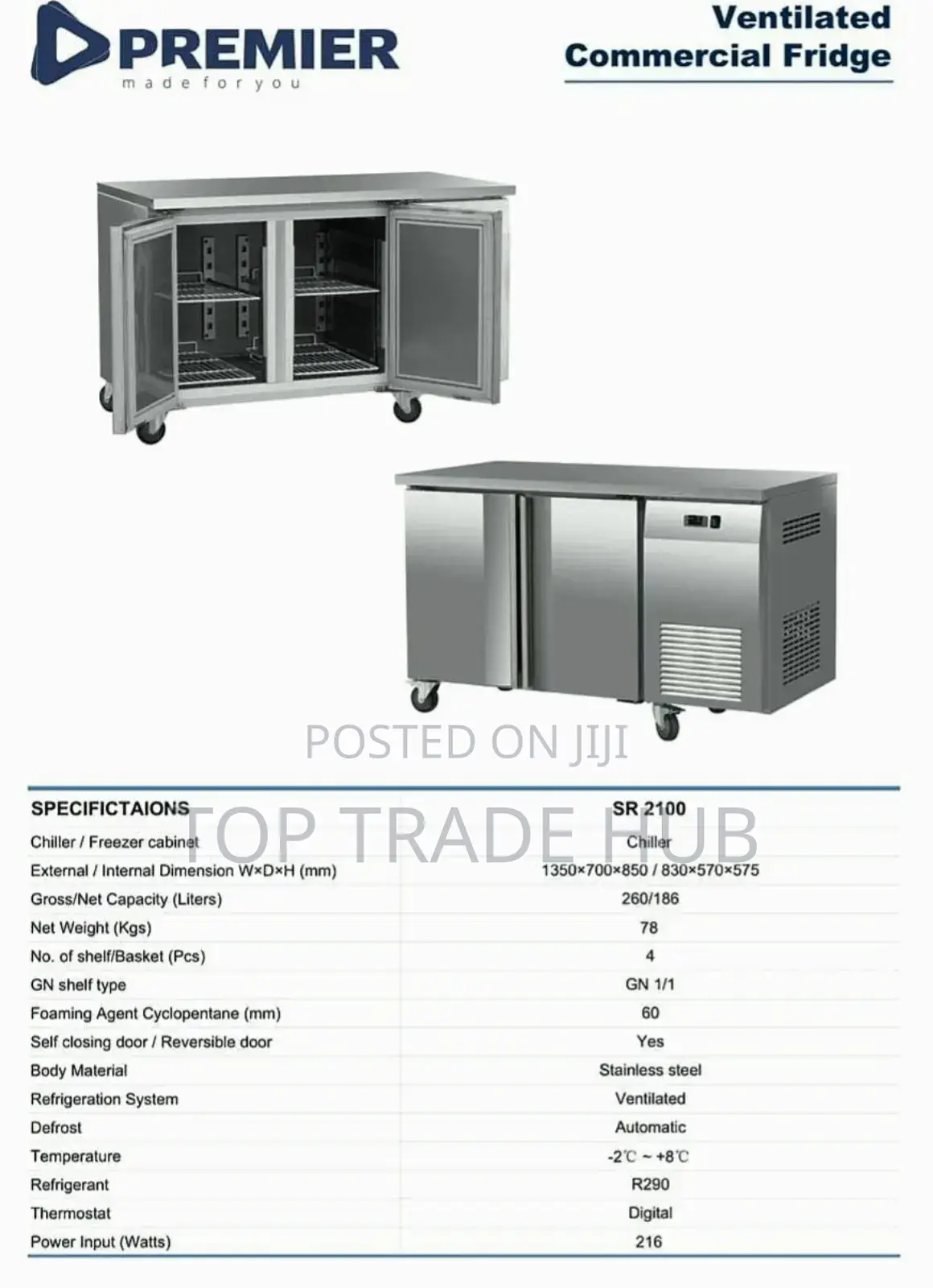 Premier Commercial Ventilated Chiller Fridge 186L