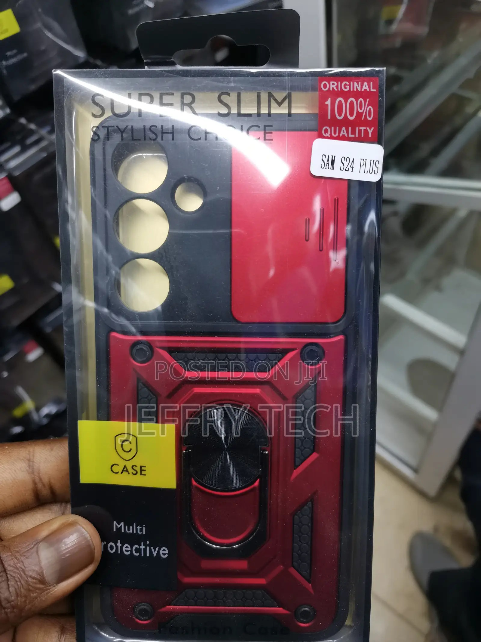 Hard Camshied Case for Samsung Galaxy S24 Plus With Ring-Red