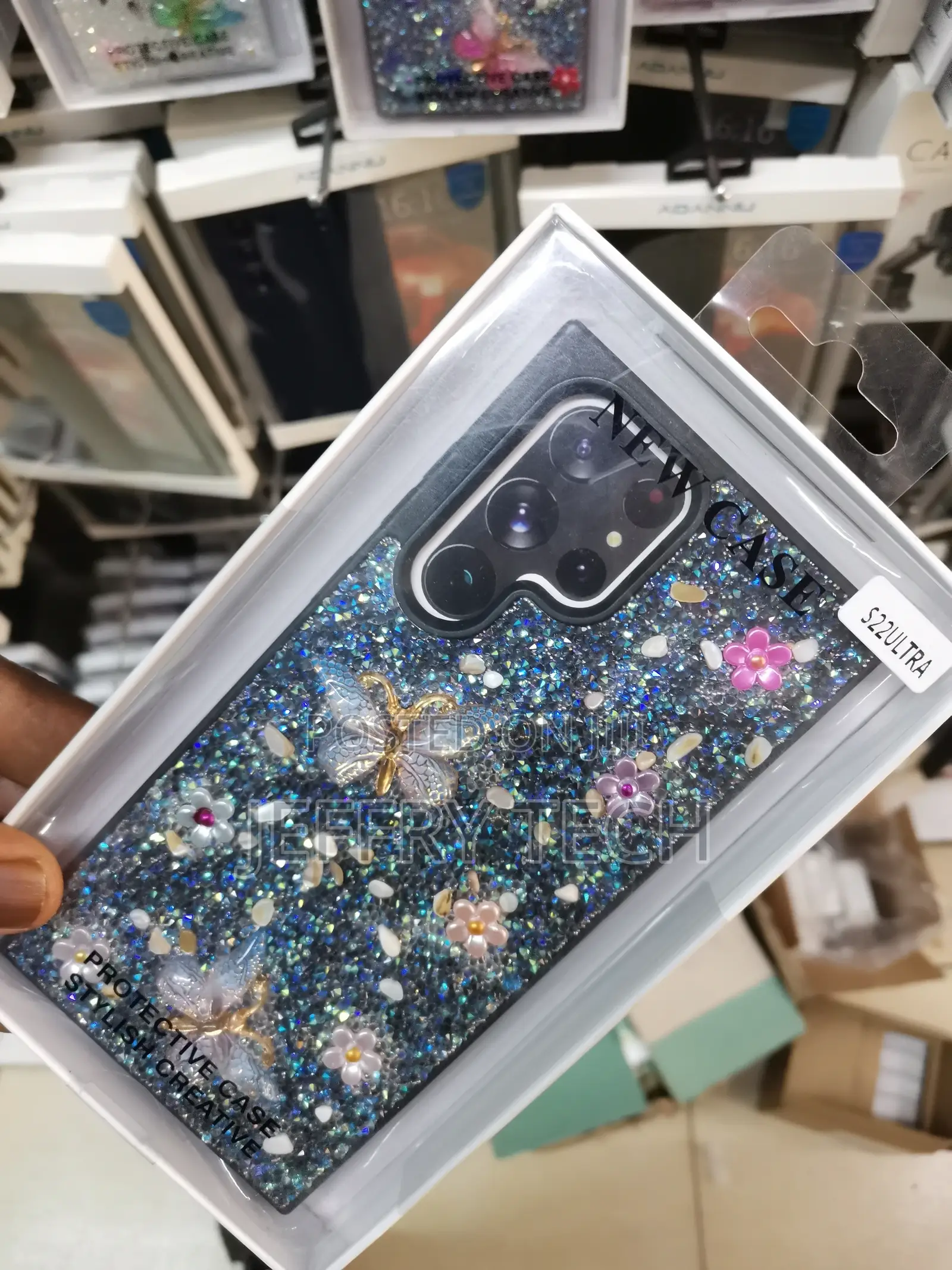 Samsung Galaxy S23 Ultra Glitter Butterfly Phone Case-Black