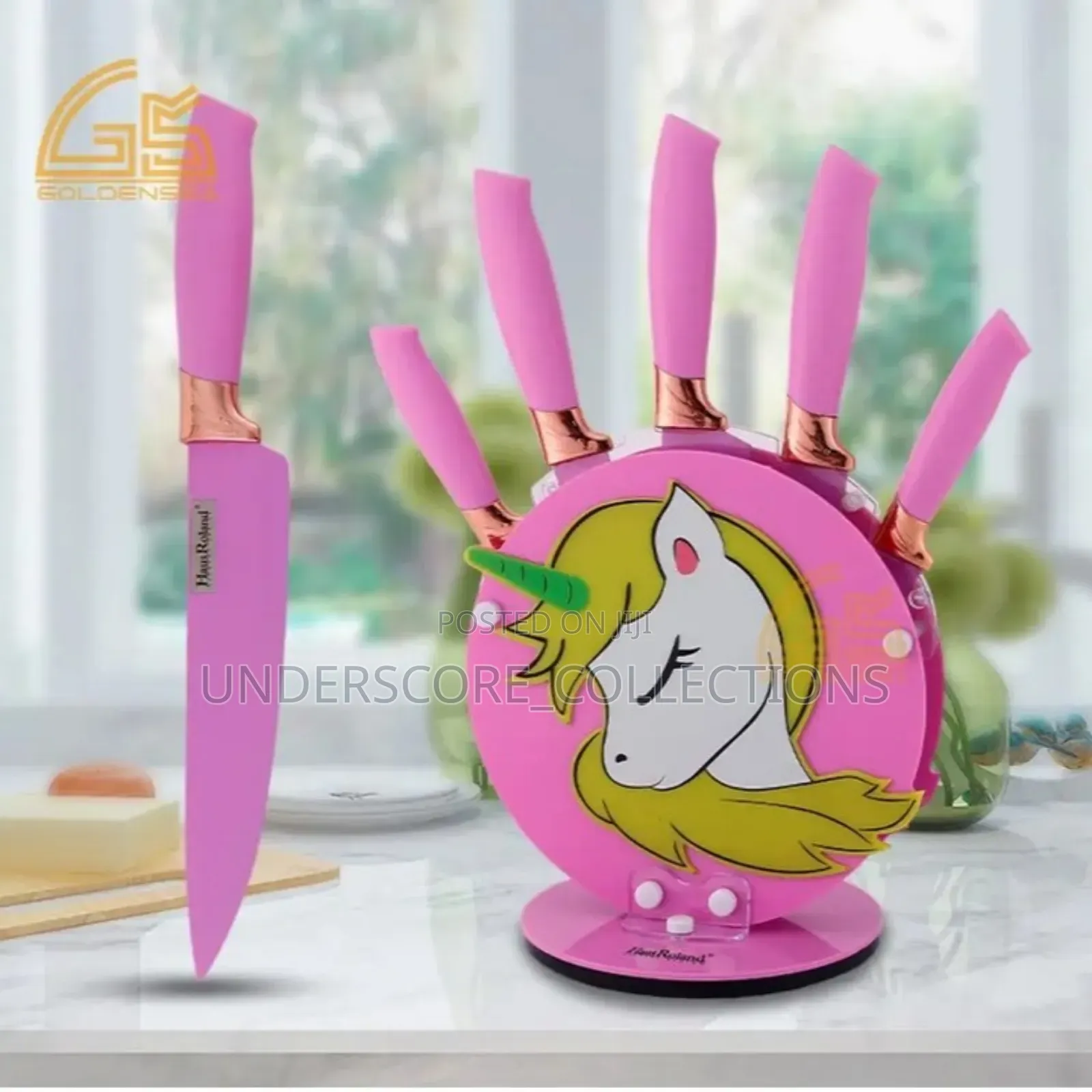 Silicone Kitchen Knives Set With Swan Knife Block Holder.