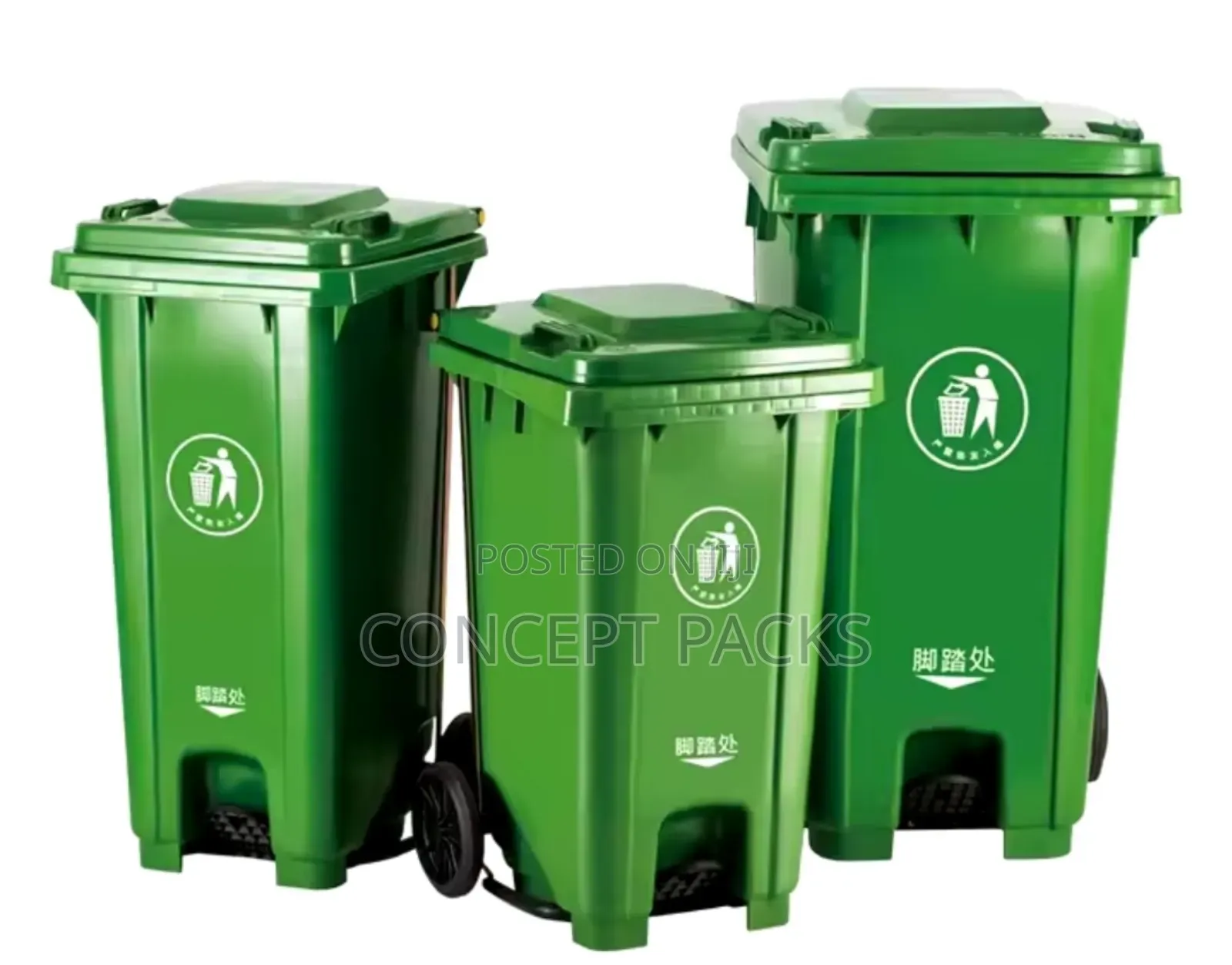 Outdoor 100l Garbage Bin Green Plastic Trash Bin Wheeled