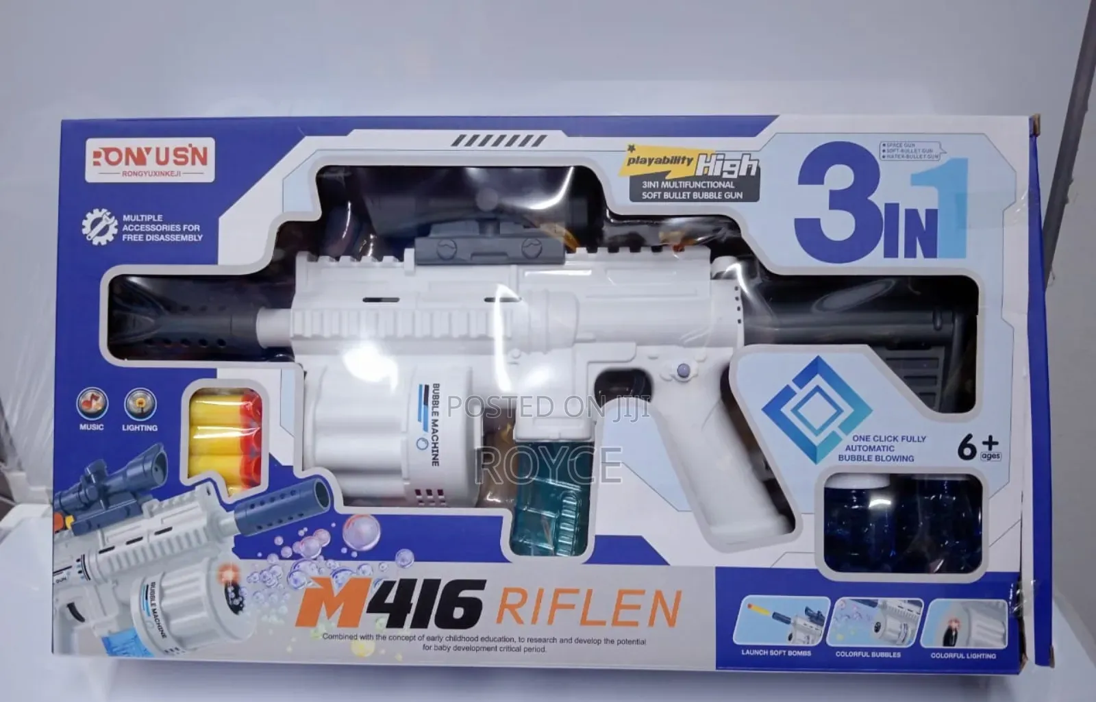3 in 1 Soft Bullet Bubble Toy Gun