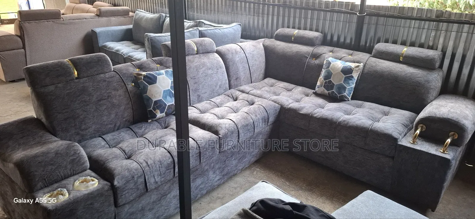 L Shape Grey With Double Cup Holder