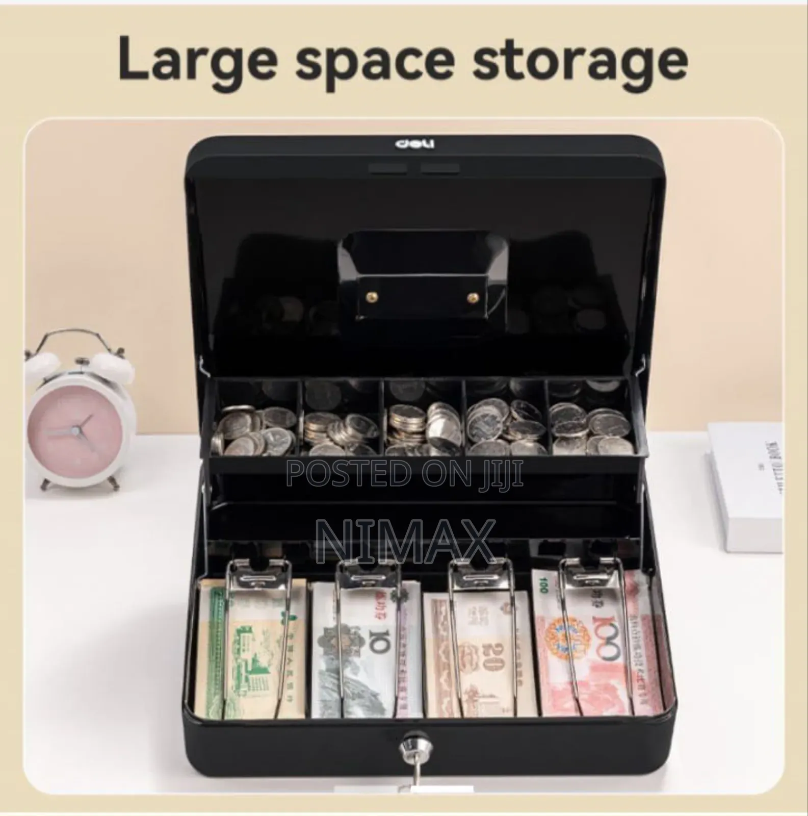 Cash Box With Foldable Coin And Note Slots