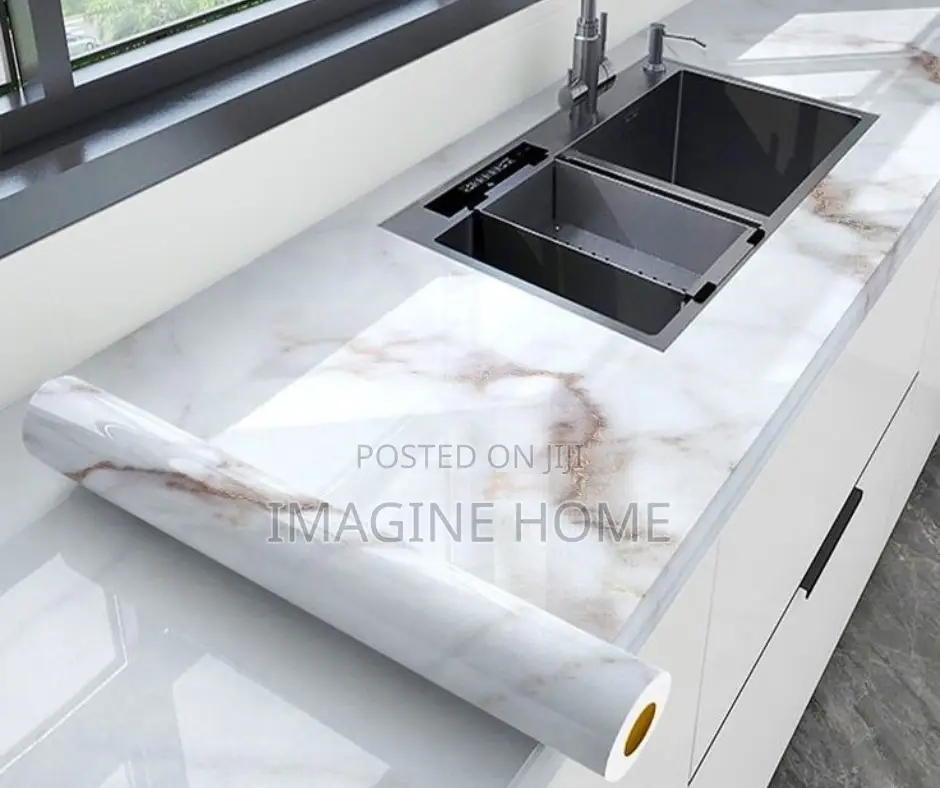 White Shade With Brown Color Marble Contact Paper