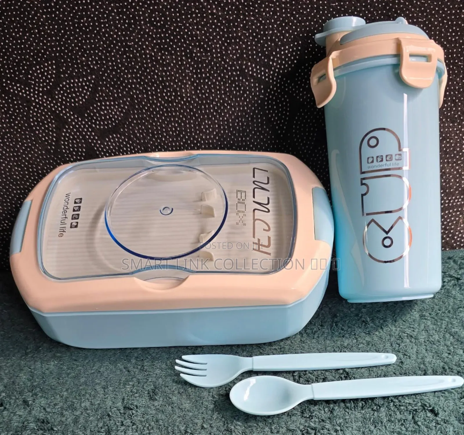 * Lunch Box With 2 Compartment and Spoons,Bottle*
