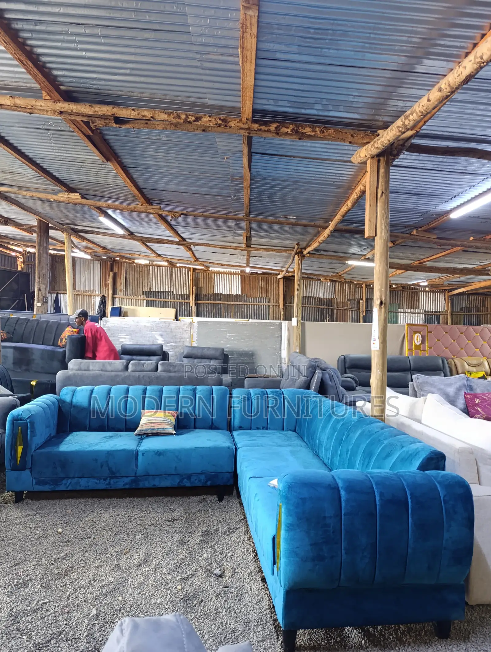 Elegant Extra-Large Blue L Sofa