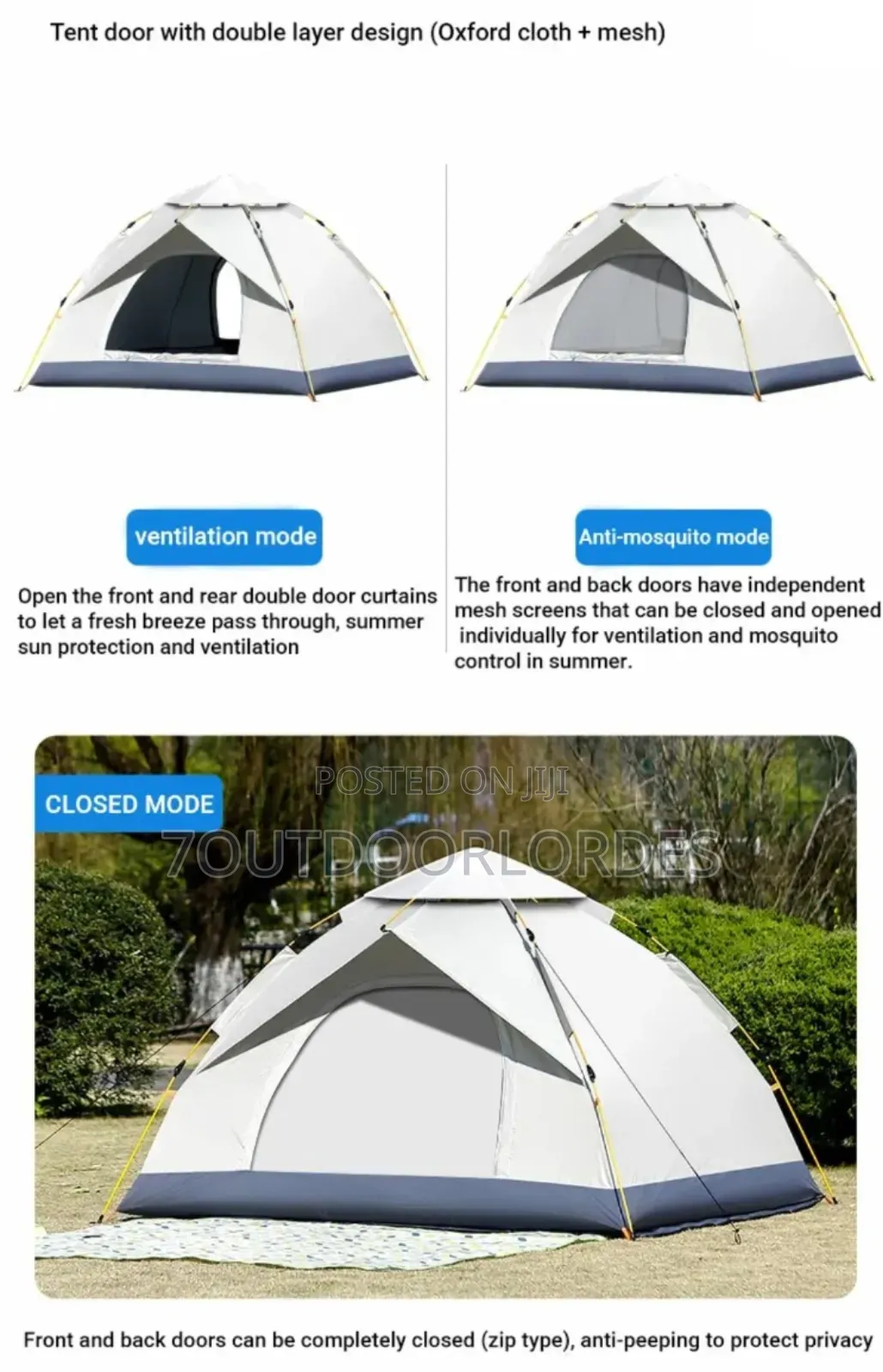 3 to 4 Man Waterproof Pop Up Tent (Double Layer)