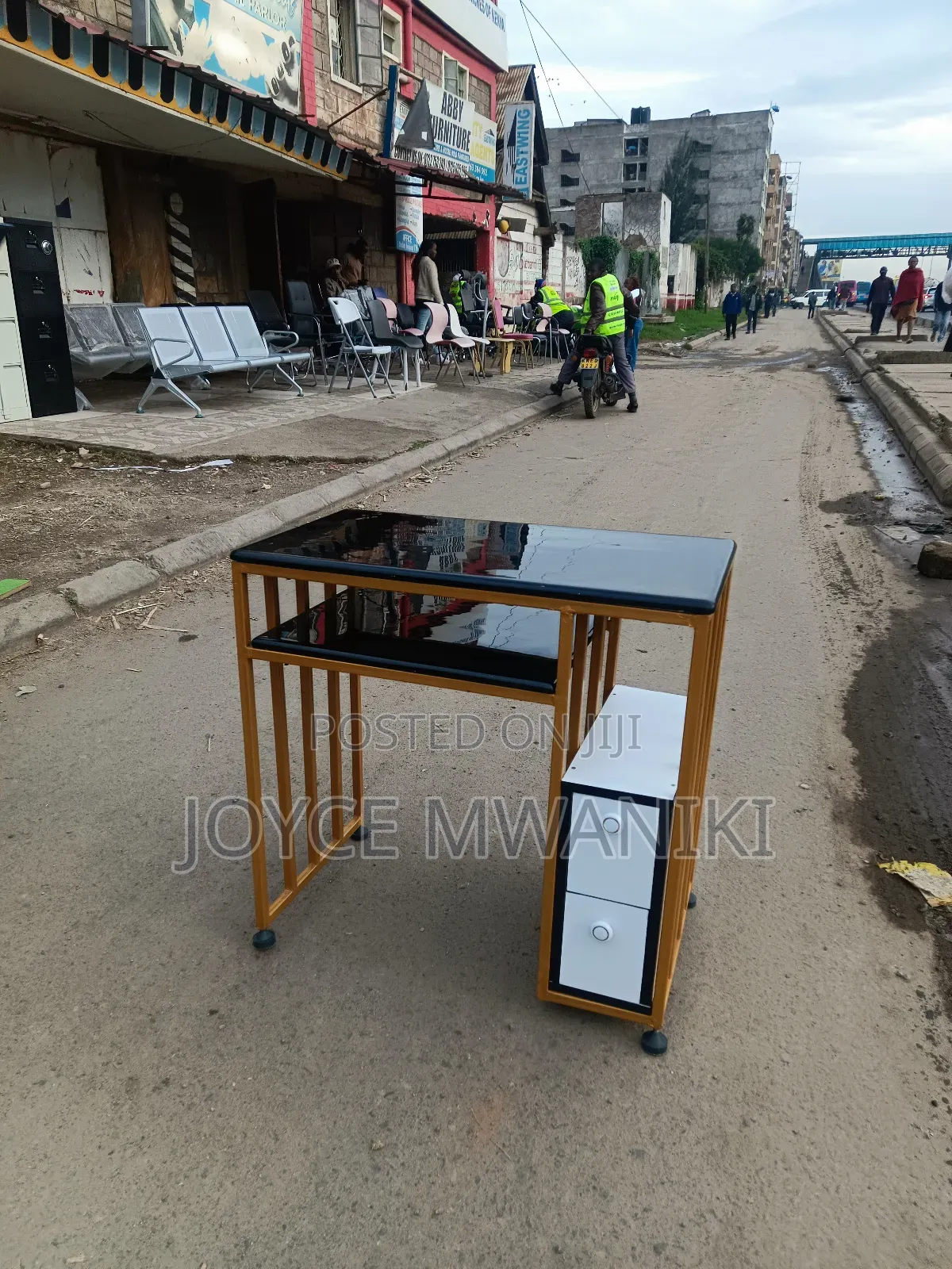 Manicure Table, Gold and Black Marble Top 
