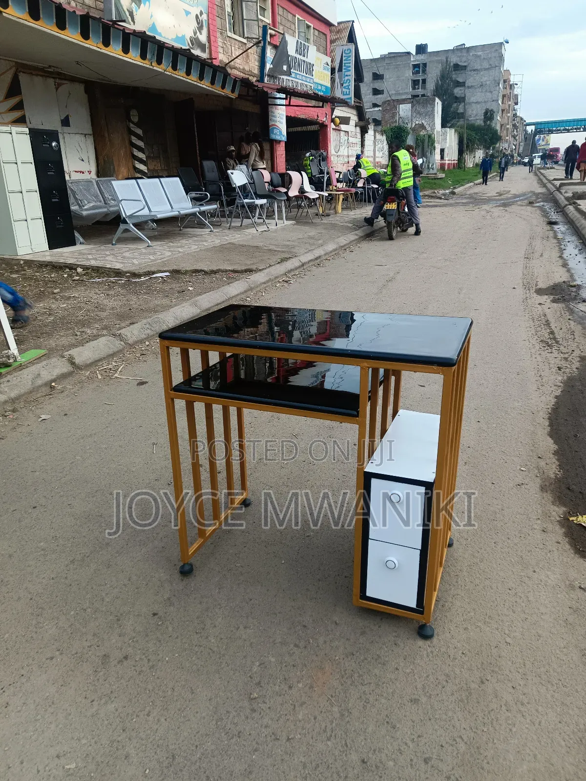 Manicure Table, Gold and Black Marble Top 