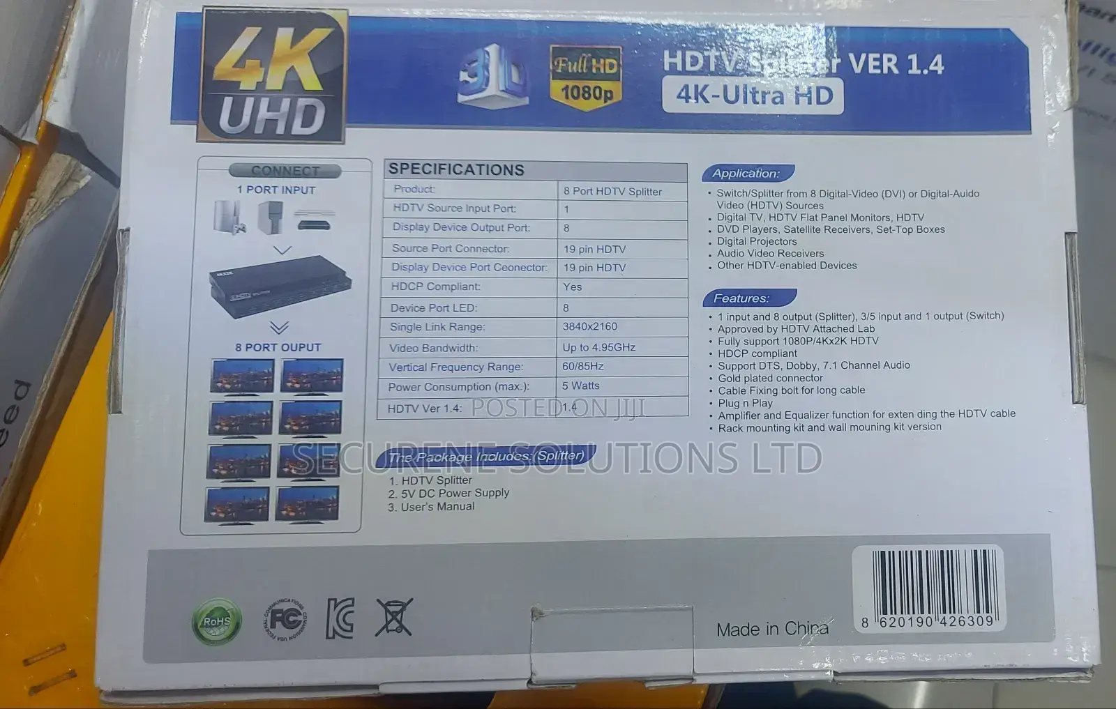 Hd Hdmi Splitter 1x8 8 Port Repeater Amplifier