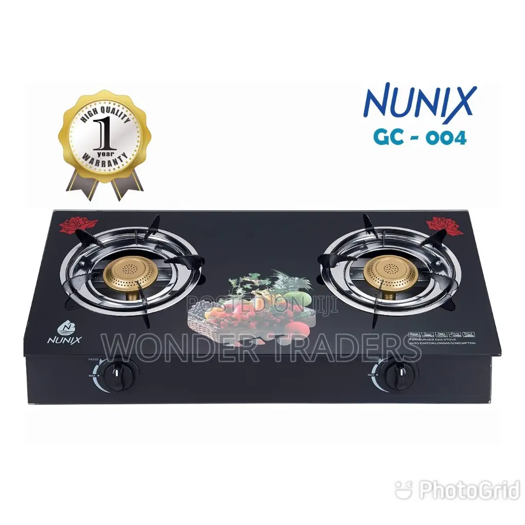 Nunix GC-004 Glass Top Two Burner Auto Ignition Gas Stove