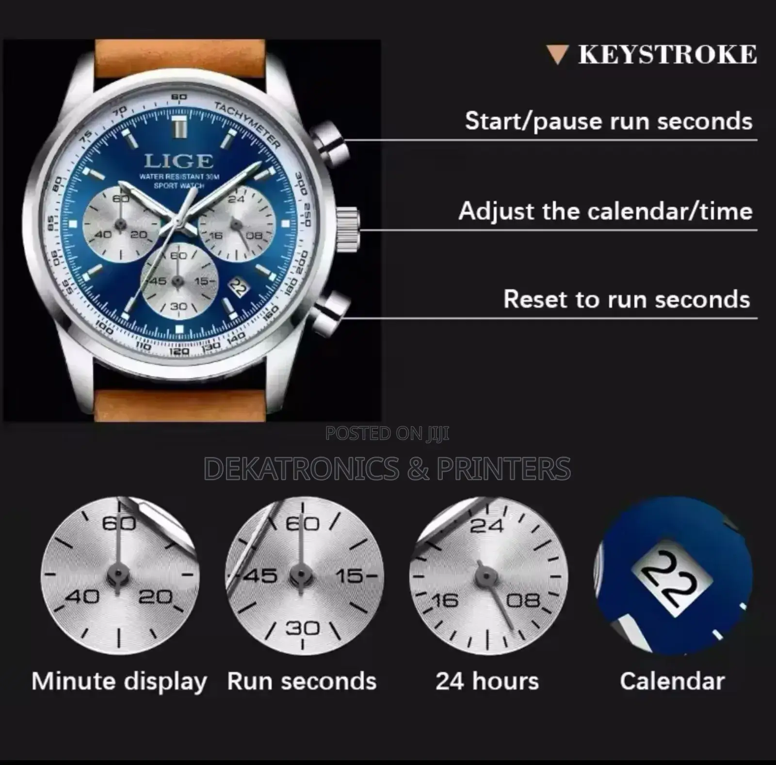 Lige Chronograph Leather Watch