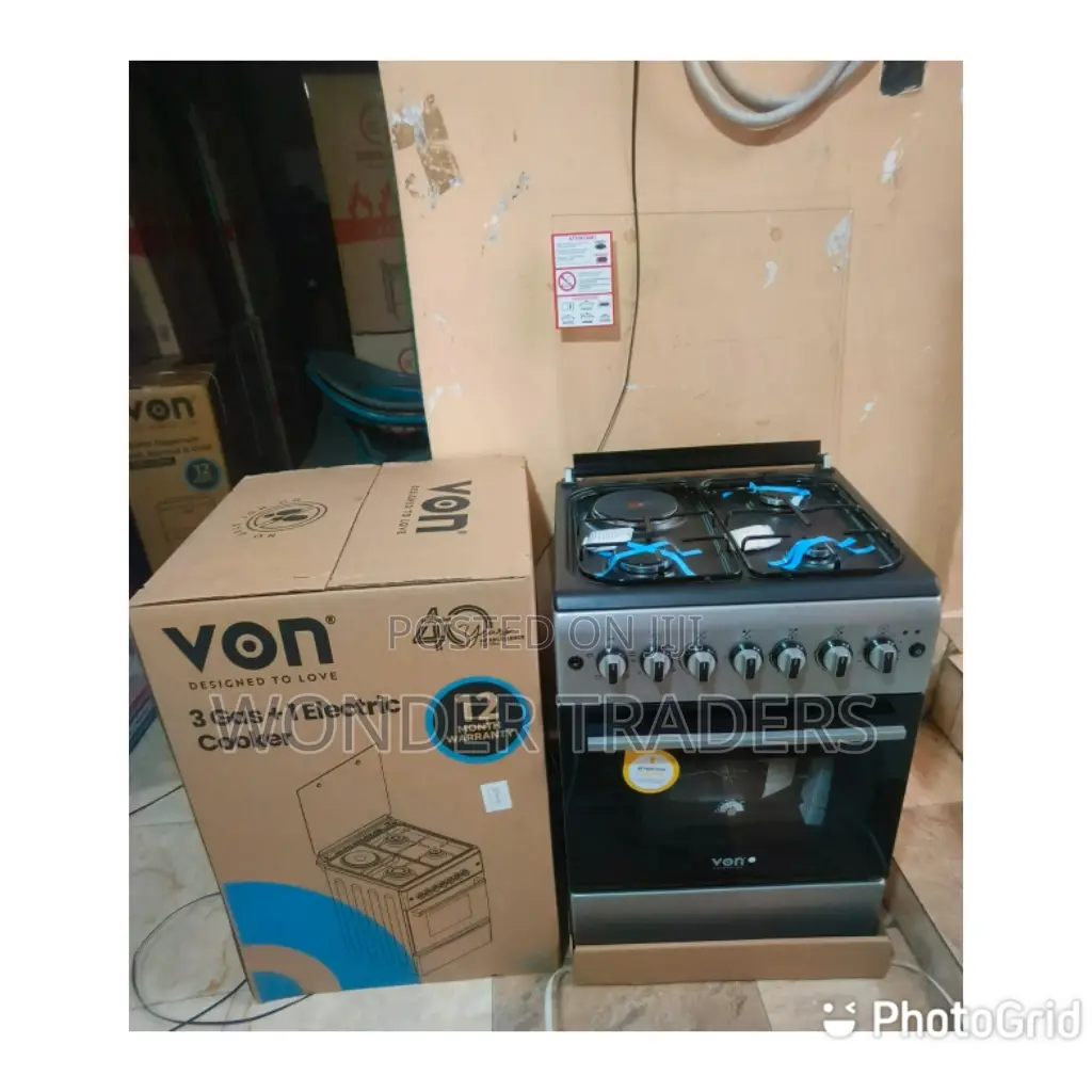 VON 58*58cm 3g+1e Standing Cooker Electric Oven Top Black