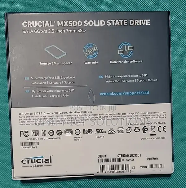 Crucial MX500 2.5" SATA 7mm (With 9.5mm Adapter) SSD 250GB